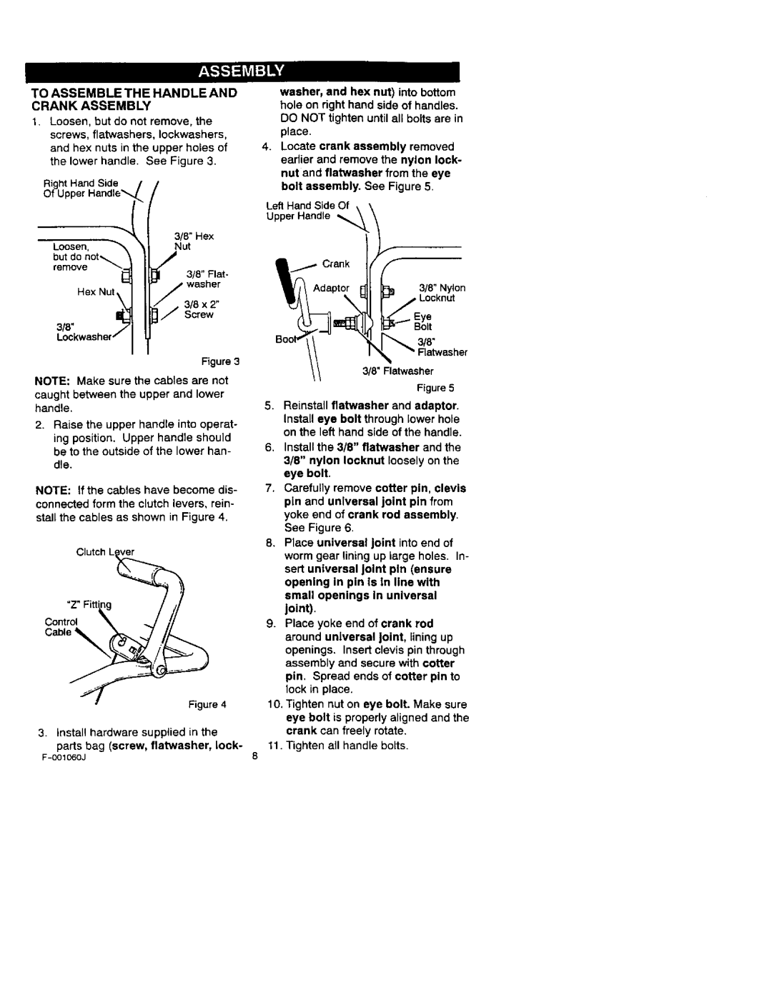 Craftsman 536.88113 operating instructions To Assemble the Handleand Crank Assembly, Raise the upper handle into operat 