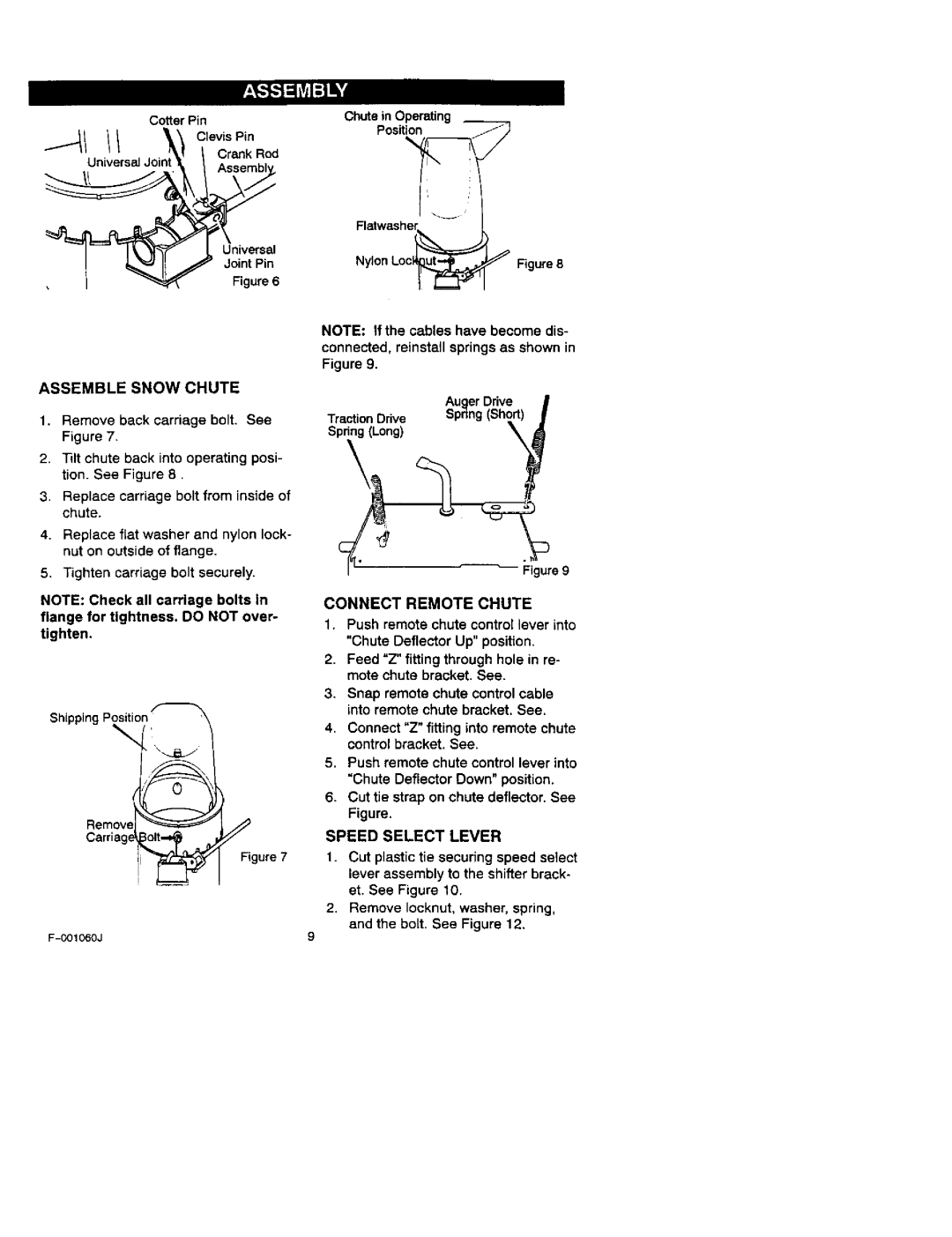 Craftsman 536.88113 Assemble Snow Chute, Position, TractionDrive SpringShort, Connect Remote Chute, Speed Select Lever 