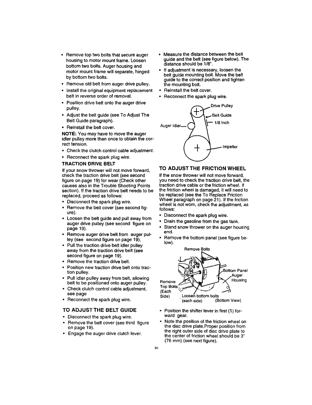 Craftsman 536.88123 operating instructions To Adjustthe Belt Guide, To Adjust the Friction Wheel 