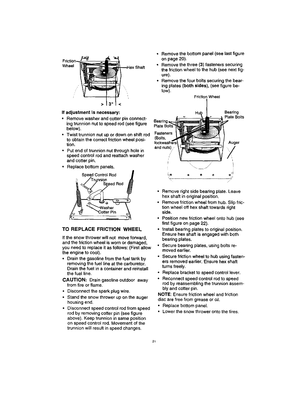 Craftsman 536.88123 operating instructions To Replace Friction Wheel, Auger, End nuts, Replace bottom panel 