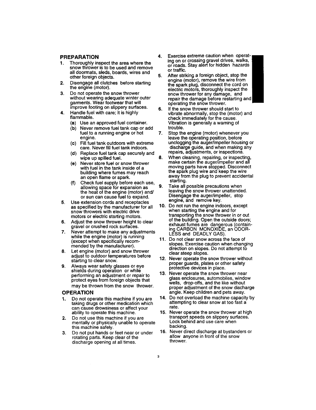 Craftsman 536.88123 operating instructions Preparation, Operation 