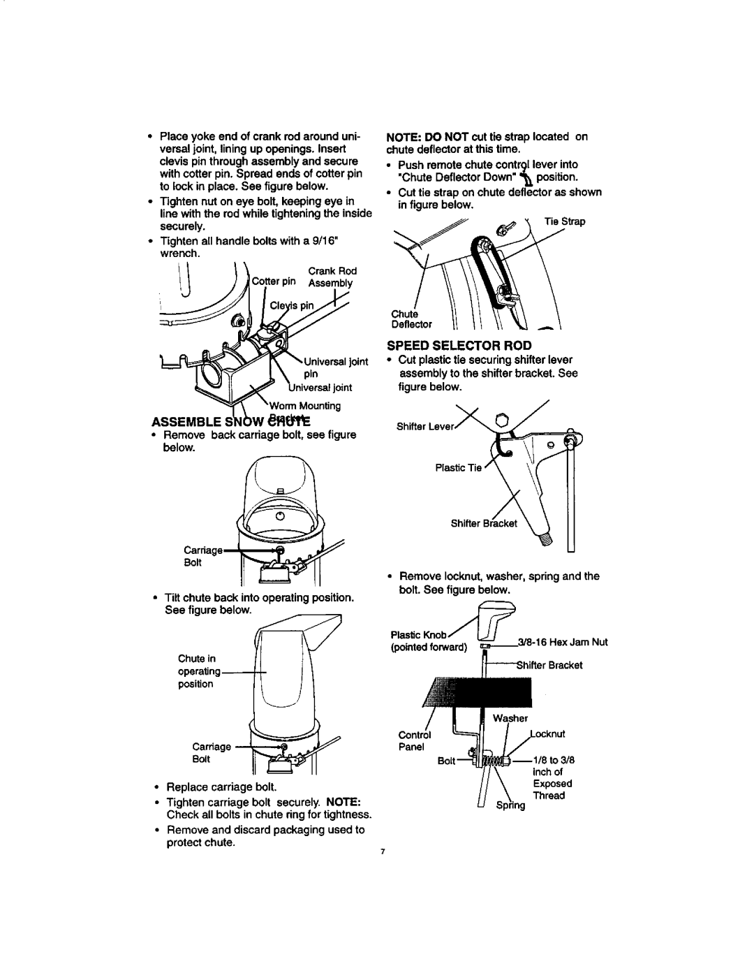 Craftsman 536.88123 operating instructions Assemble, Replace carriage bolt, Speed Selector ROD 