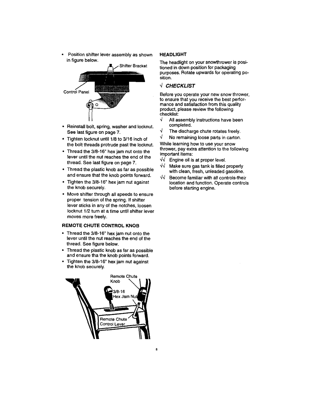 Craftsman 536.88123 operating instructions Remote Chute Control Knob, Headlight 