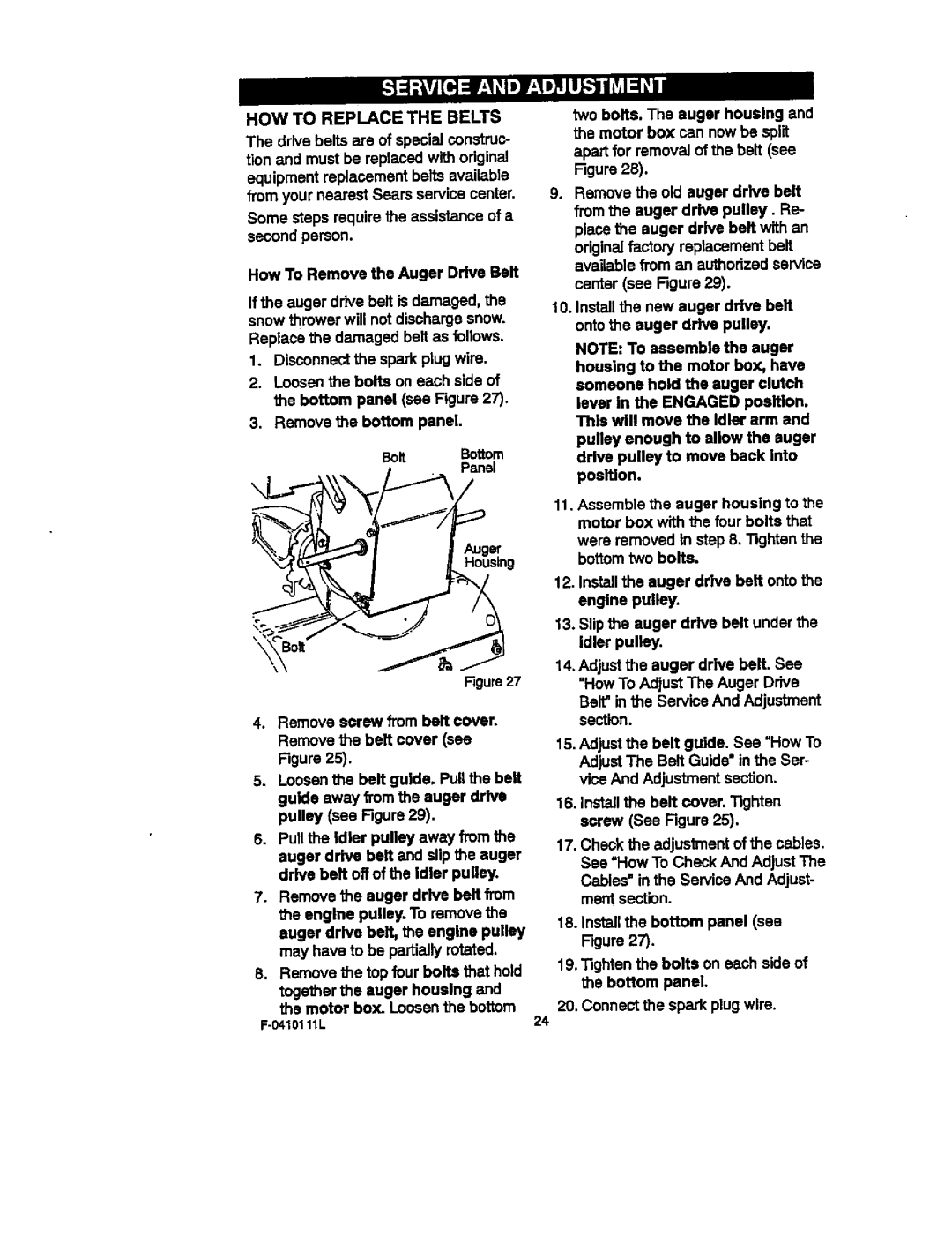 Craftsman 536.88155 operating instructions HOW to Replace the Belts, Jure28 