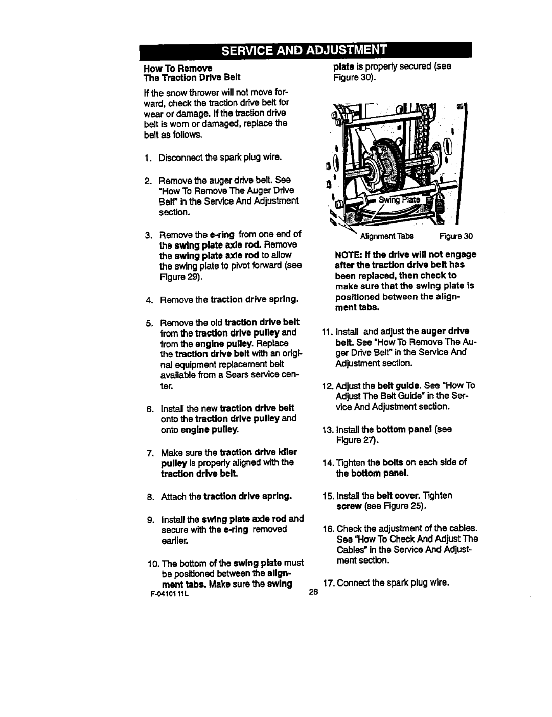 Craftsman 536.88155 operating instructions Install the belt cover.Tighten screw see 