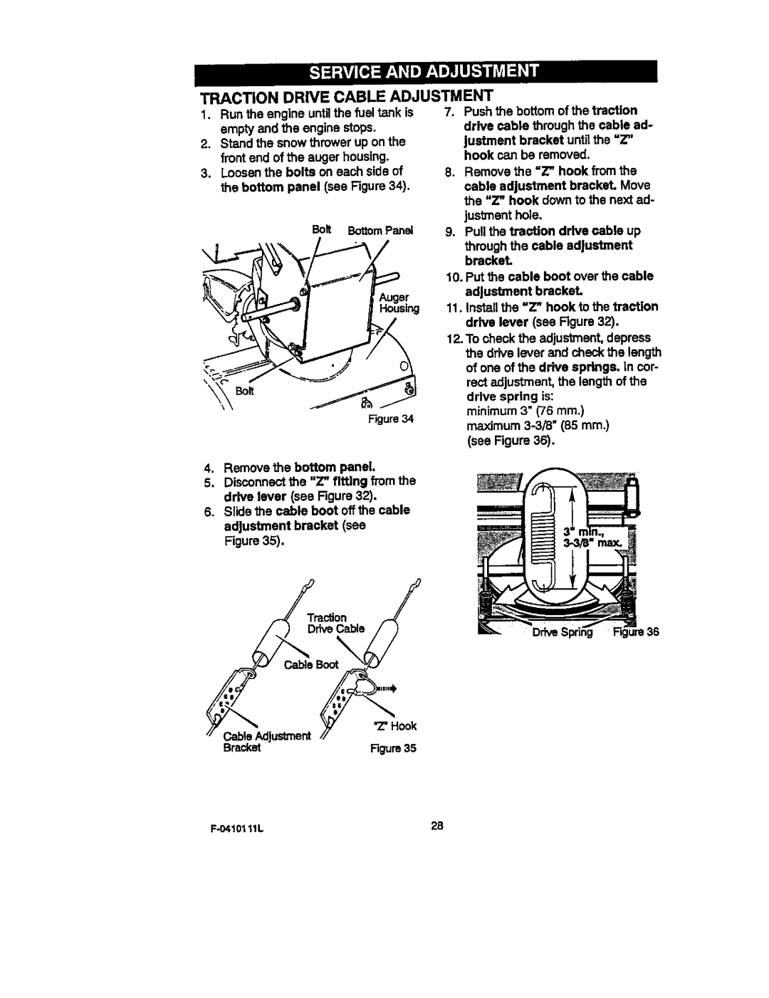 Craftsman 536.88155 operating instructions Traction Drive Cable Adjustment, CableAdjustment, Bracket 