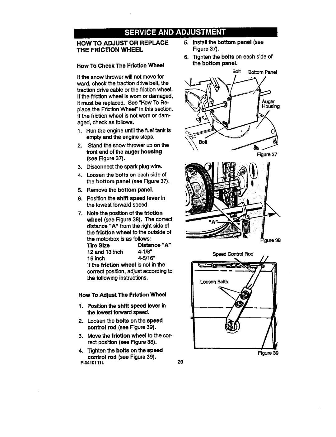 Craftsman 536.88155 operating instructions HOW to Adjust or Replace the Friction Wheel, Auger Housing Speed ControlRod 