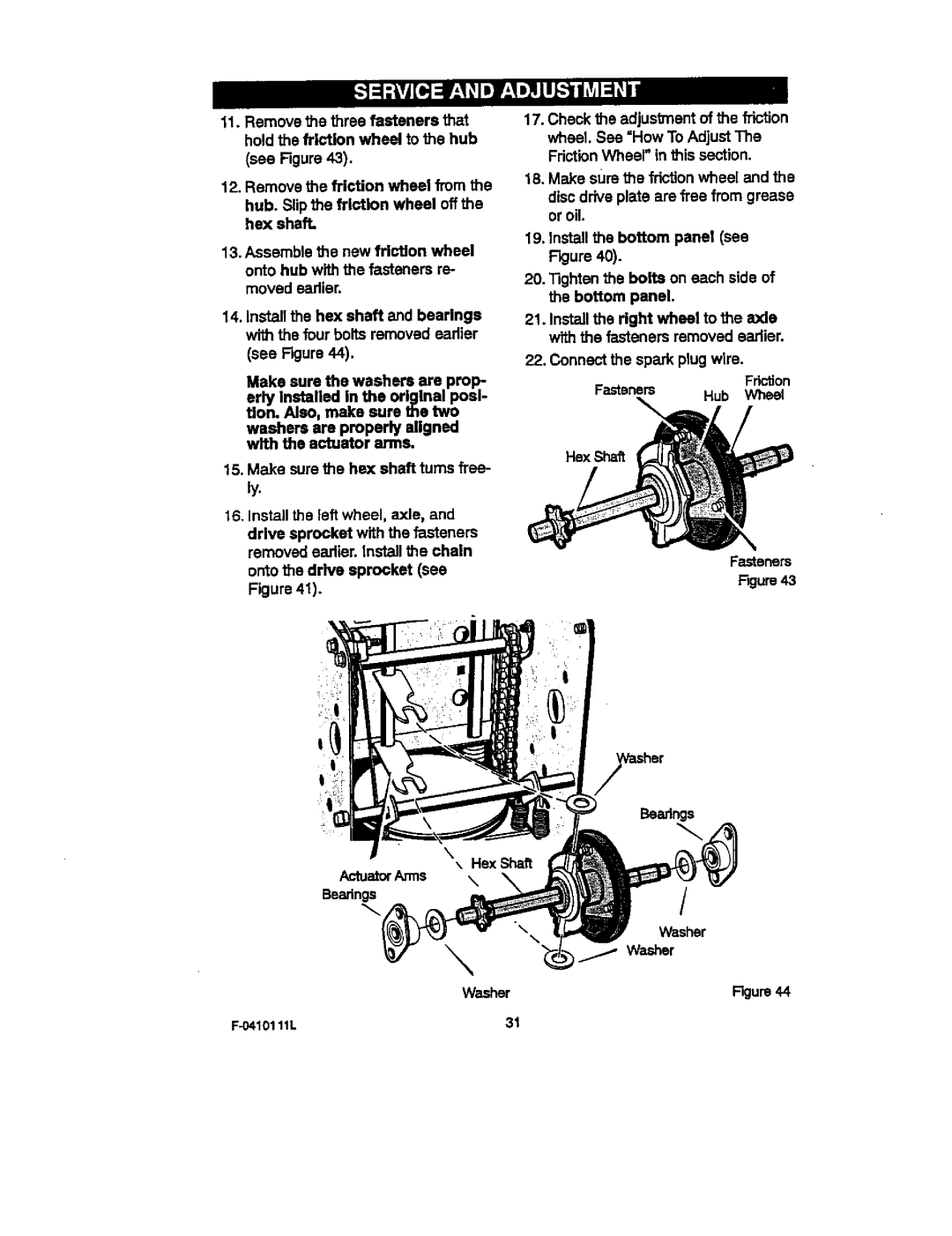 Craftsman 536.88155 operating instructions Check the adjustment of the friction 