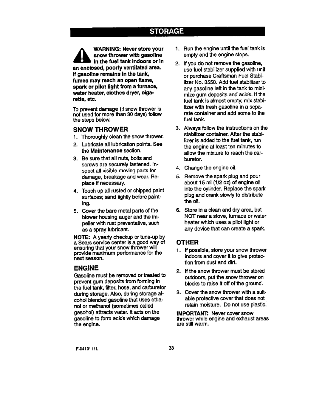 Craftsman 536.88155 operating instructions Other, Engine 