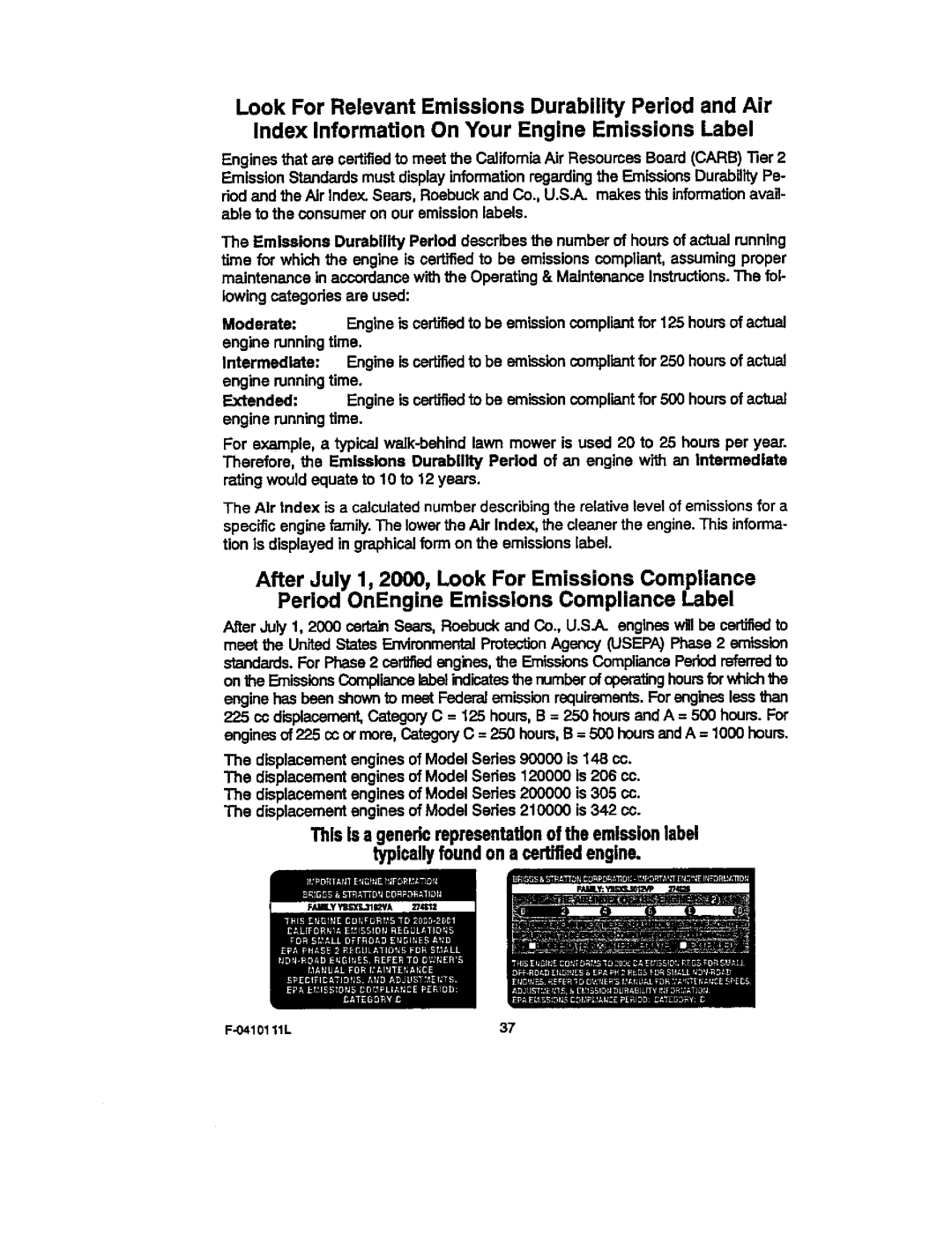 Craftsman 536.88155 operating instructions Typicallyfoundona certifiedengine 