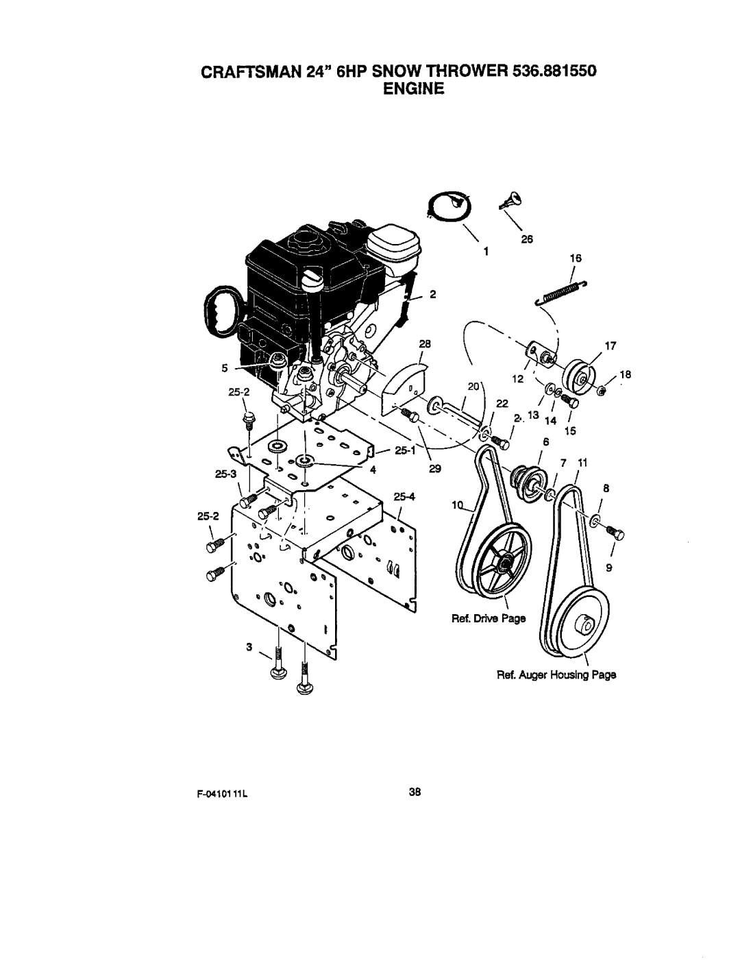 Craftsman Craftsman 24 6HP Snow Thrower 536.881550 Engine, 25-220 13 14 25-329, Ref, DrivePage Ref. Auger HousingPage 