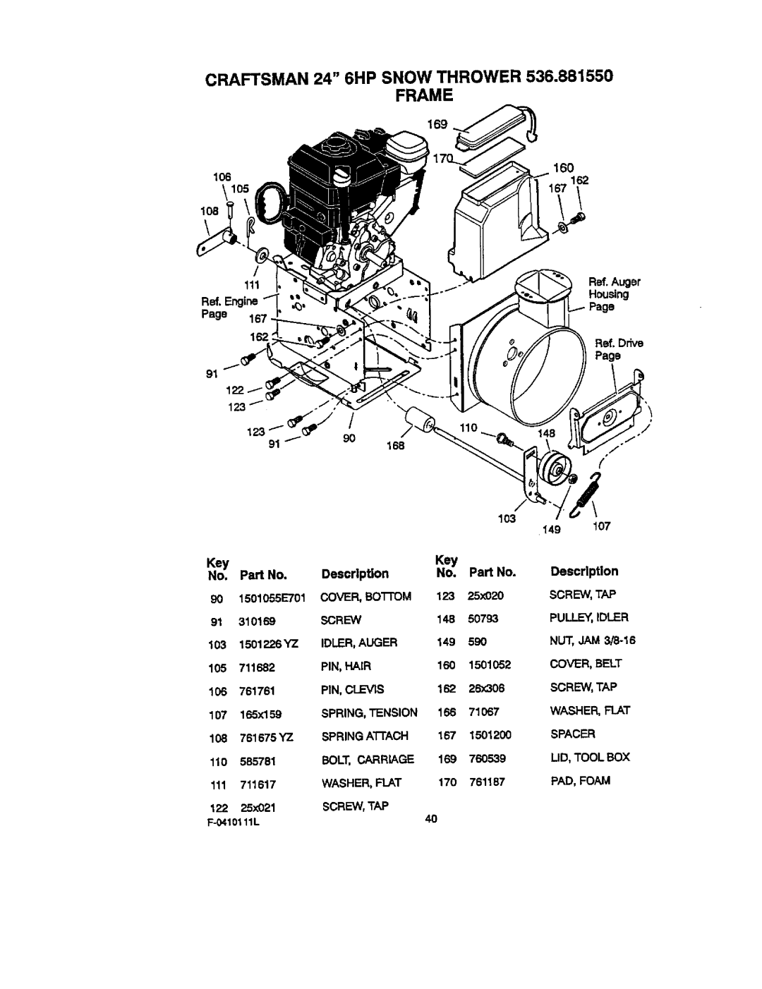 Craftsman operating instructions Craftsman 24 6HP Snow Thrower 536.881550 Frame 