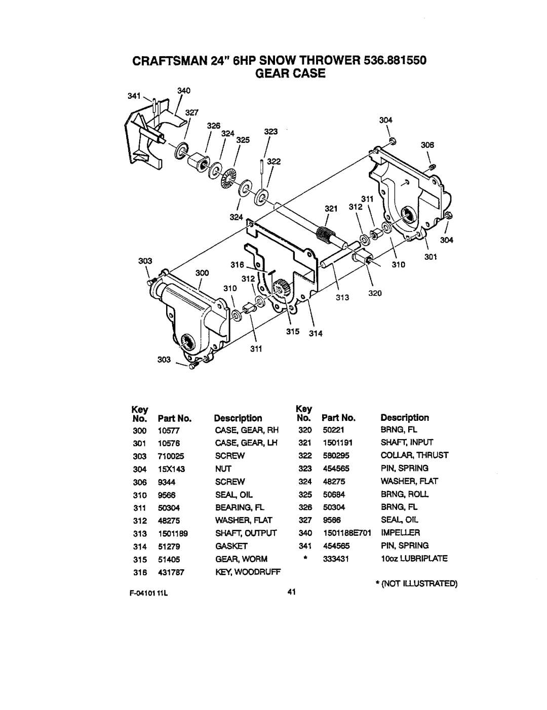 Craftsman operating instructions Craftsman 24 6HP Snow Thrower 536.881550 Gear Case 