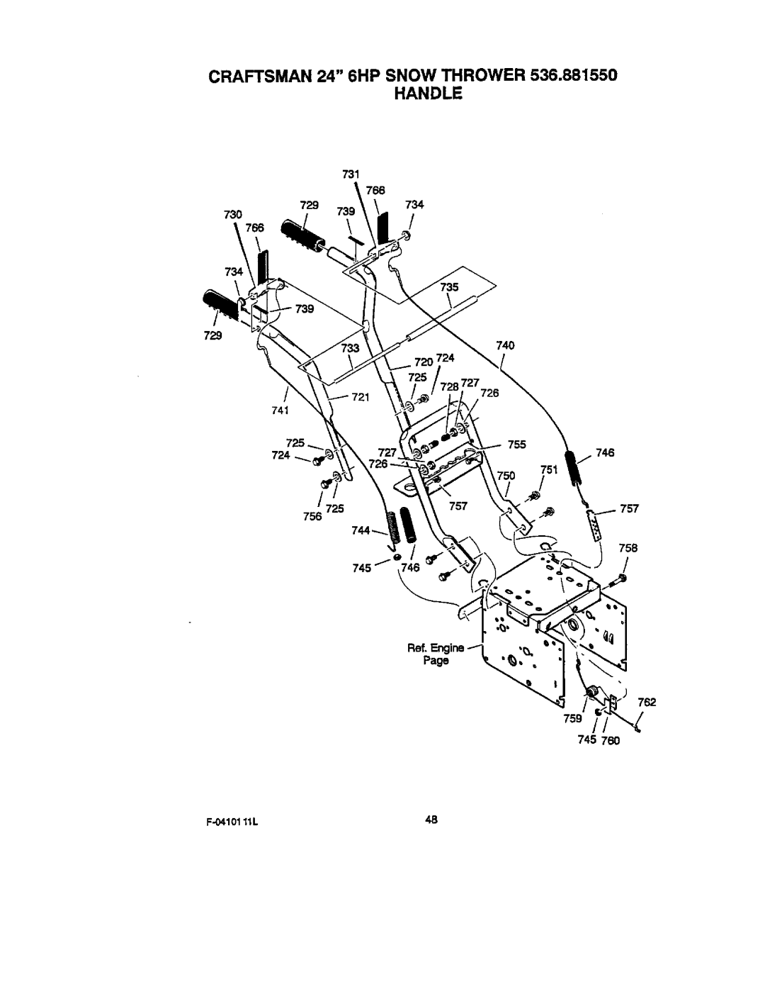 Craftsman operating instructions Craftsman 24 6HP Snow Thrower 536.881550 Handle, 73O 729 74O, 746, 762 