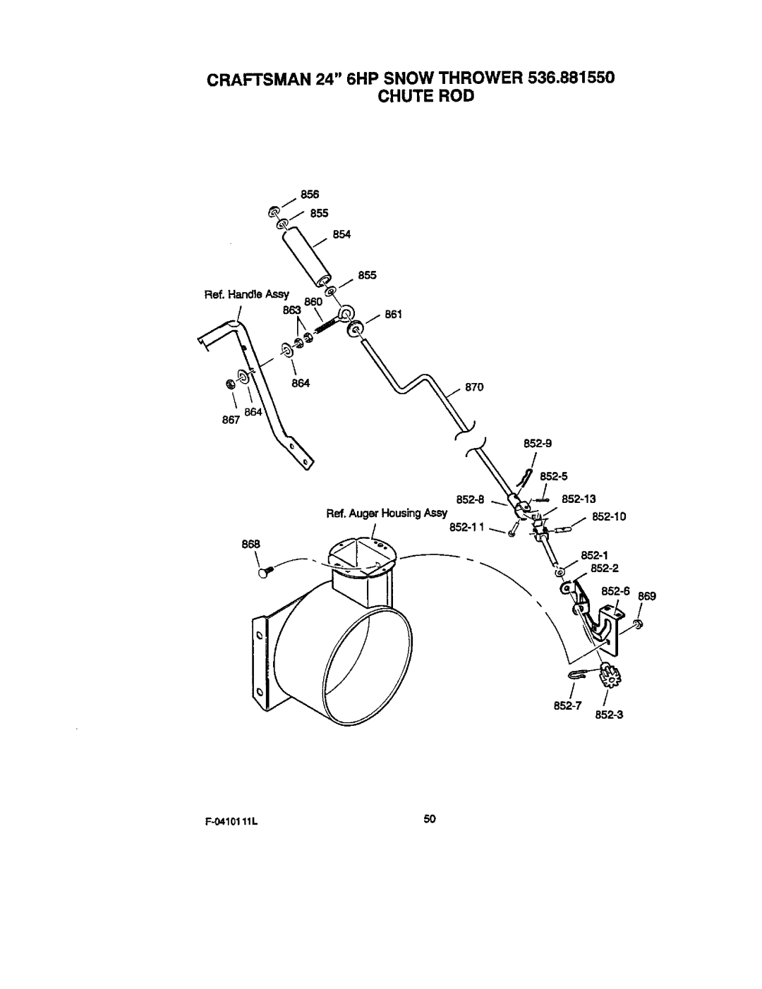 Craftsman operating instructions Craftsman 24 6HP Snow Thrower 536.881550 Chute ROD, Ref.Auger HousingAssy, 852-10 