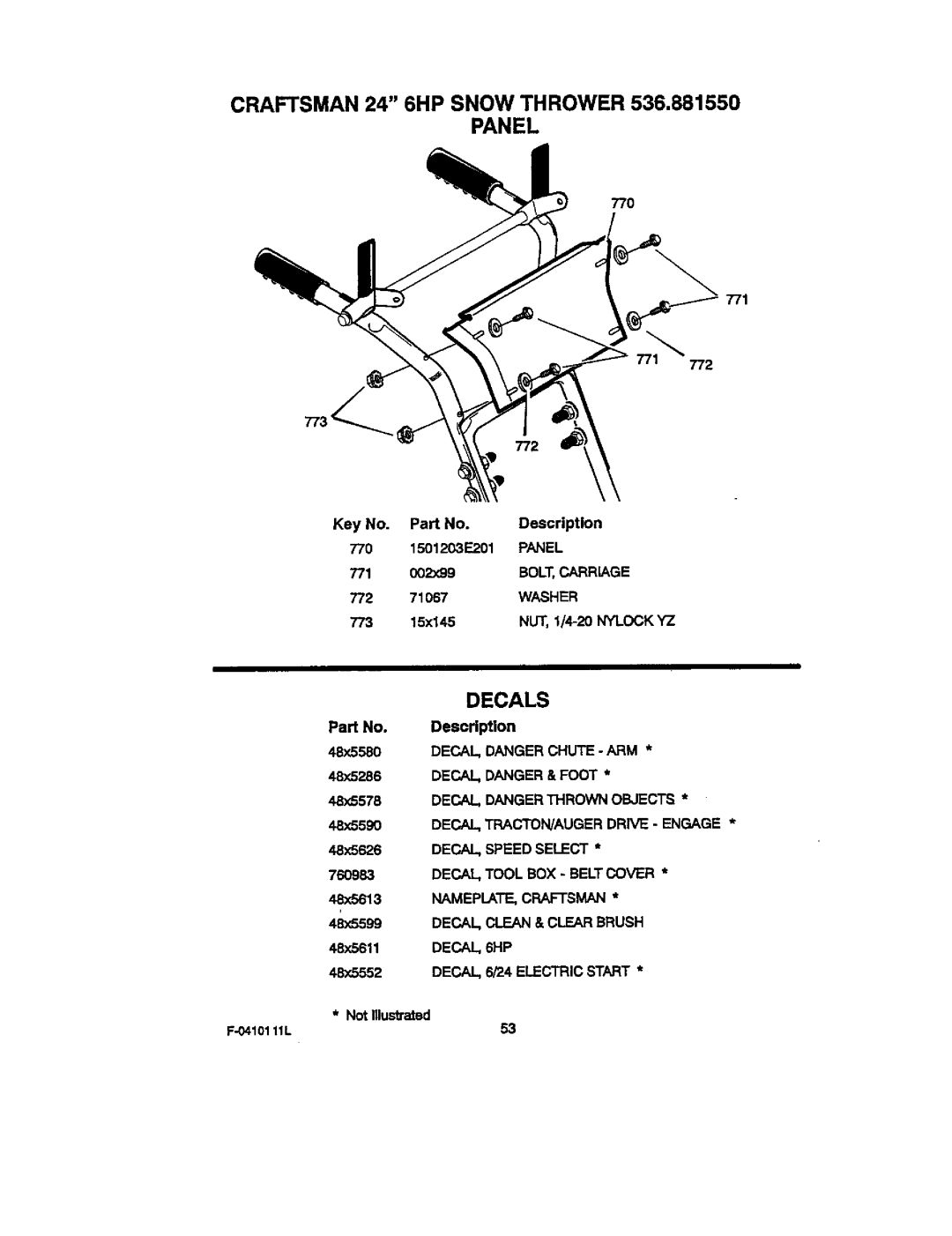 Craftsman 536.88155 operating instructions Decals 