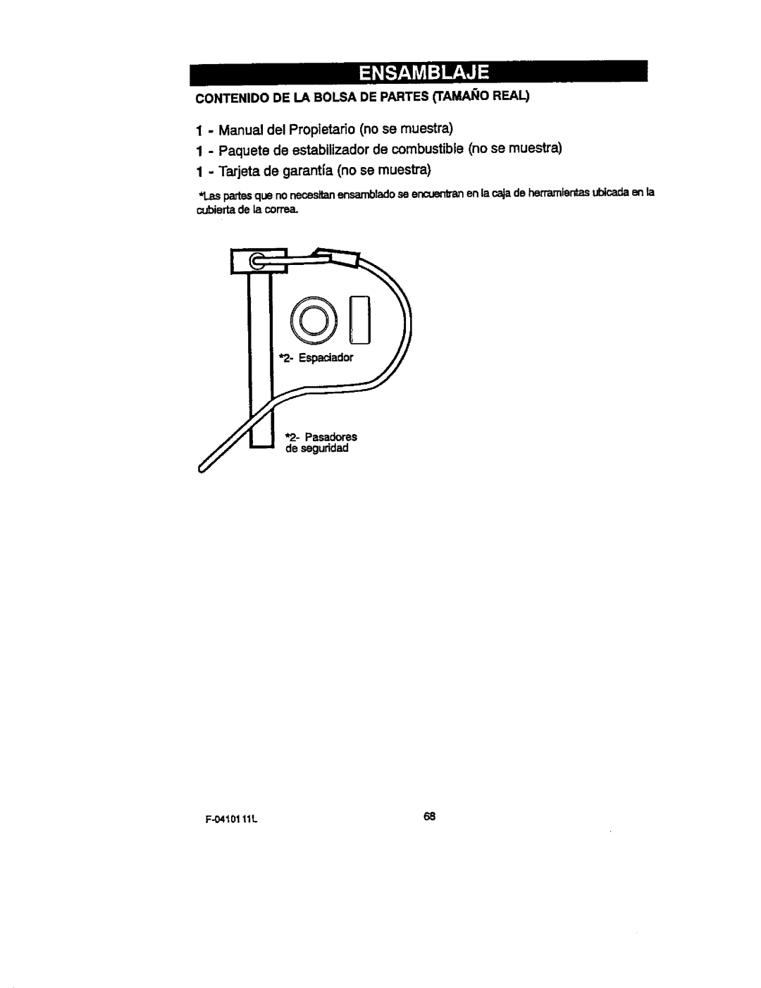 Craftsman 536.88155 operating instructions Contenido DE LA Bolsa DE Partes Famaiioreal 