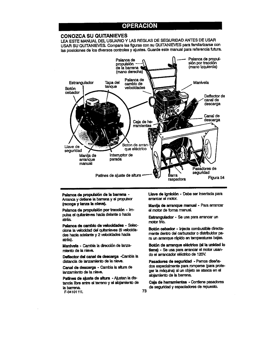 Craftsman 536.88155 operating instructions Conozca SU Quitanieves, Avs 