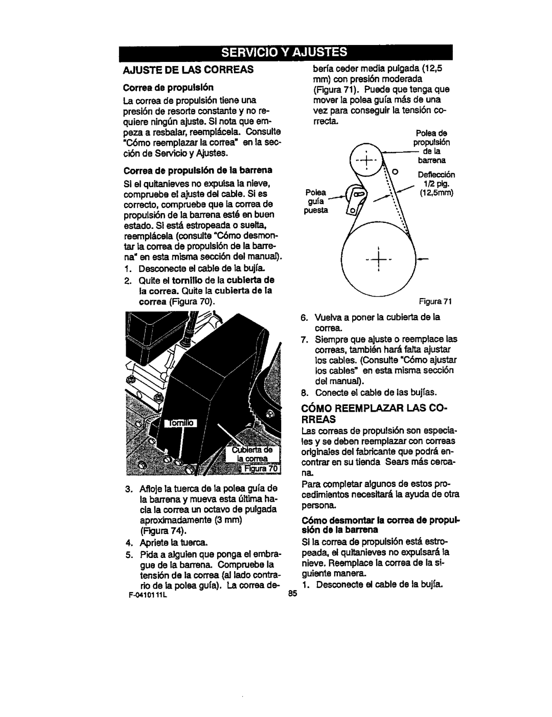 Craftsman 536.88155 Ajuste DE I.AS Correas, Guta Puesta, Vuelva a poner la cubierta de la, C6MO Reemplazar LAS CO- Rreas 