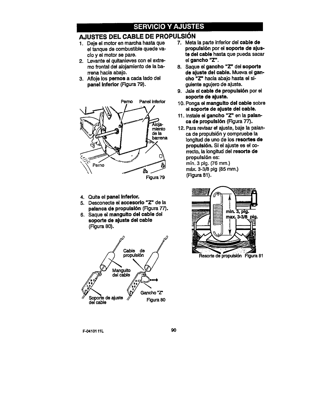 Craftsman 536.88155 operating instructions Ajustes DEL Cable DE PROPULSI6N 