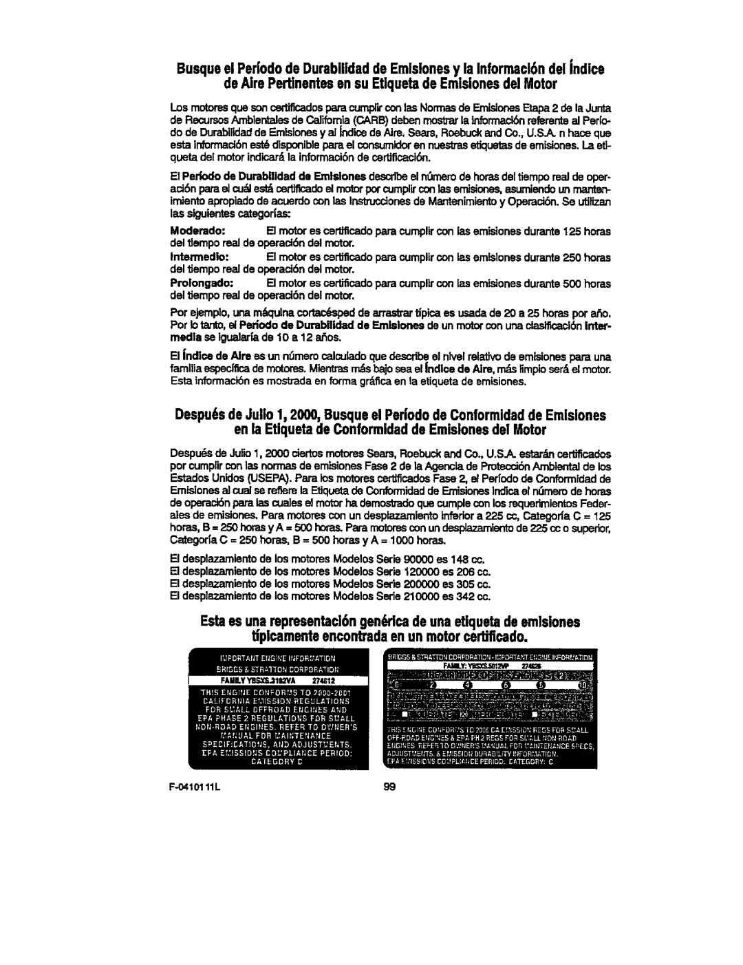 Craftsman 536.88155 operating instructions O410111L99 