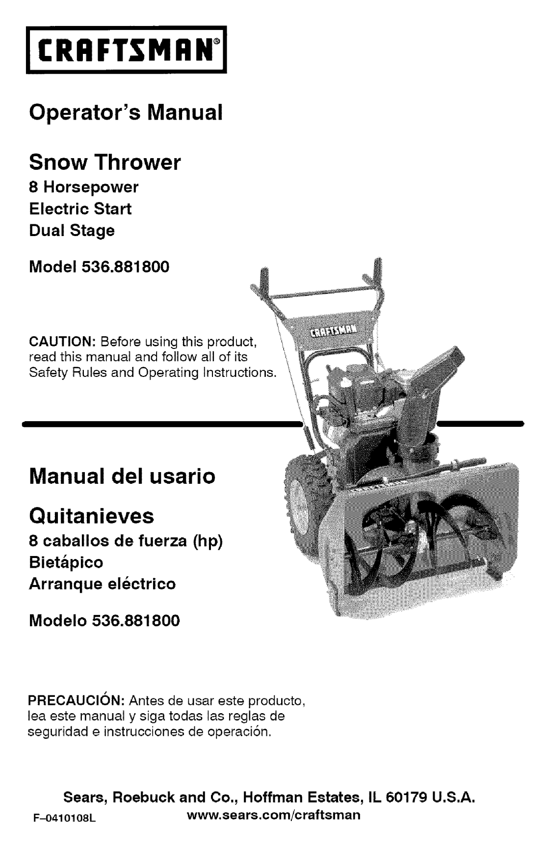 Craftsman 536.8818 manual Crrftsmrni 