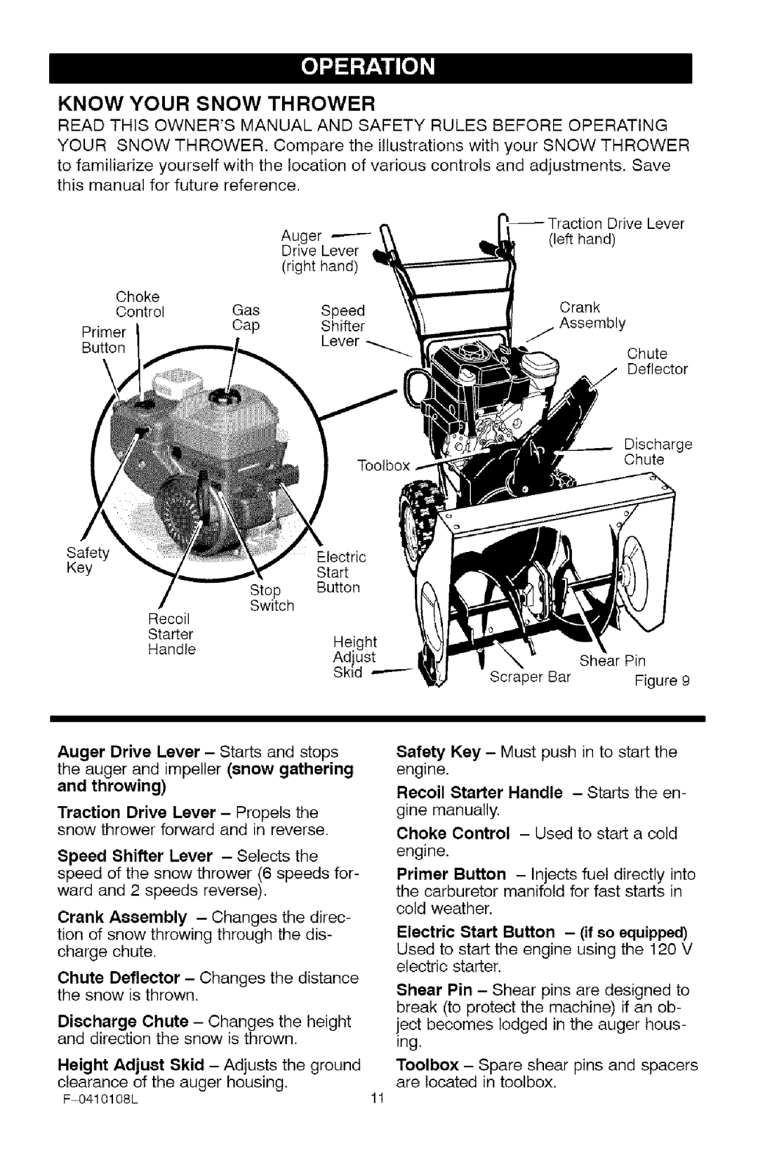 Craftsman 536.8818 manual Know Your Snow Thrower, Auger Drive Lever Starts and stops, Speed Shifter Lever Selects 