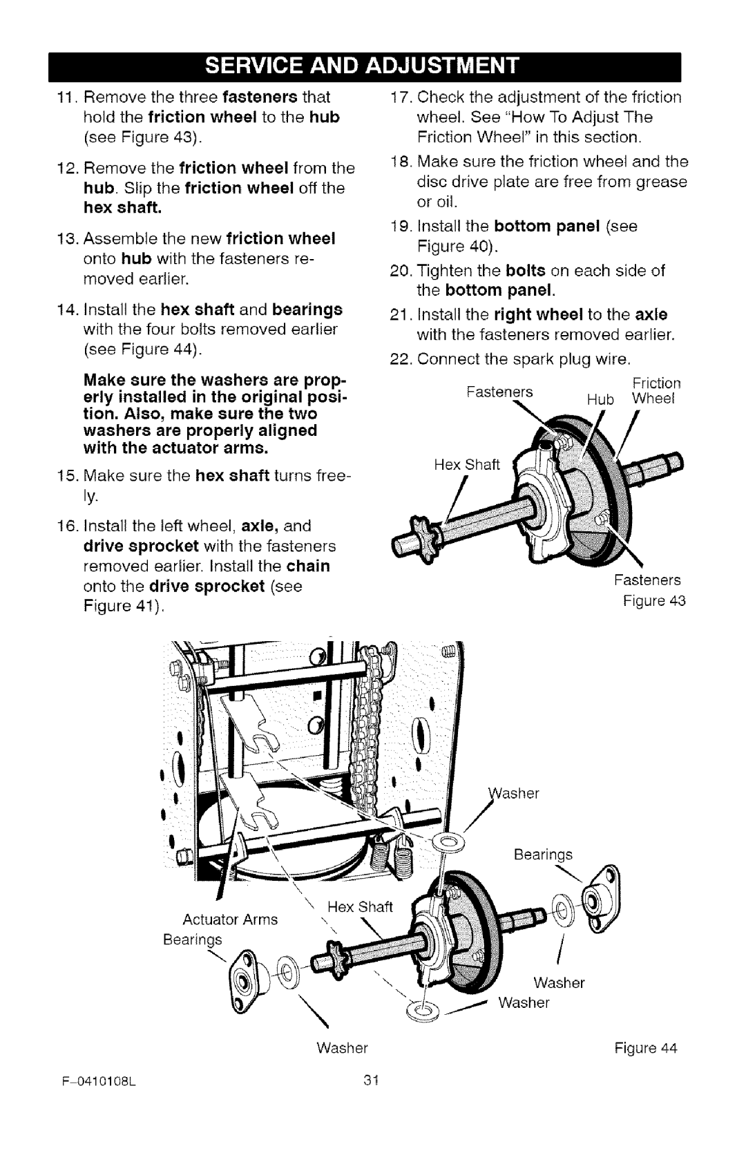 Craftsman 536.8818 manual Make sure the washers are, Erly installed in the original, Tion. Also, make sure the two 