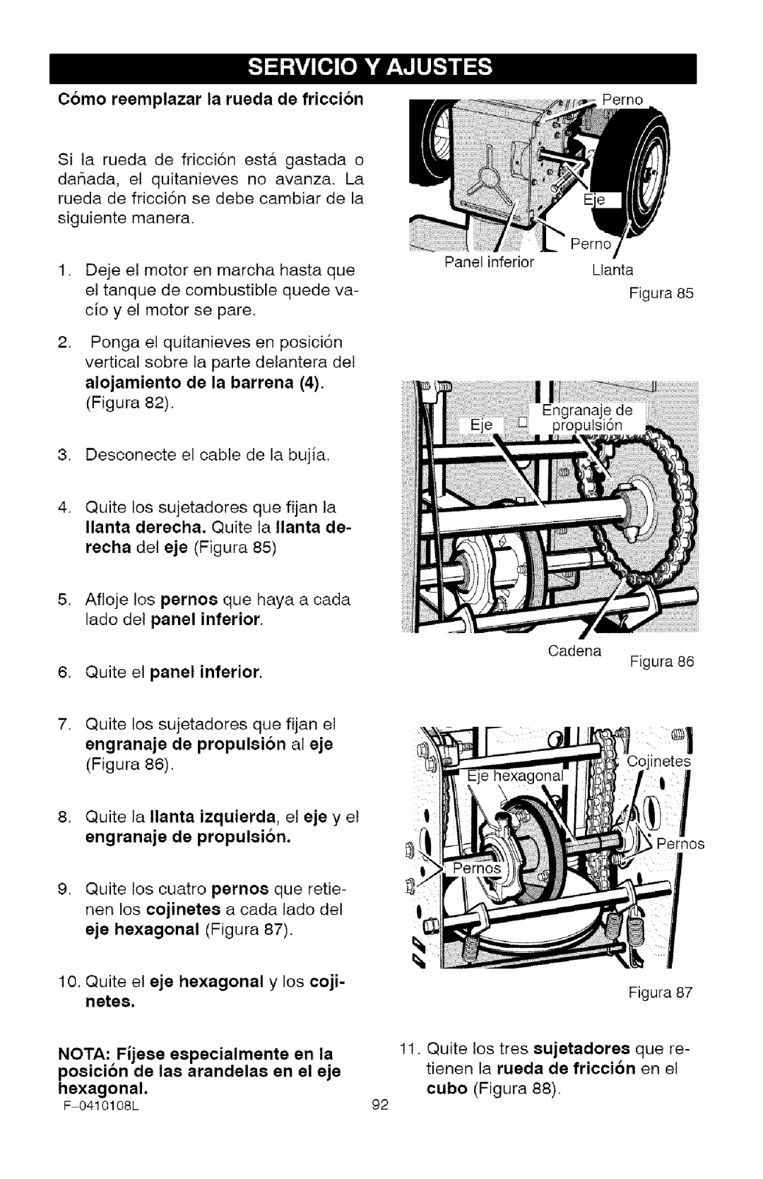 Craftsman 536.8818 manual Como reemplazar la rueda de friccion Perno, Alojamiento de la barrena 4. Figura 