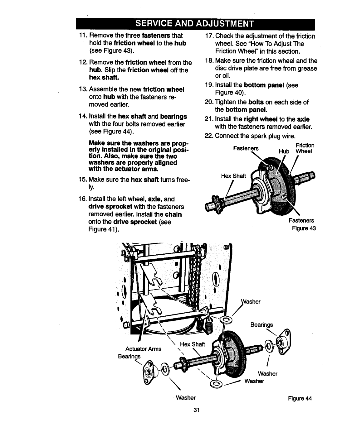 Craftsman 536881851 manual FrictionWheel in this section, Install the bottom panel see Figure 