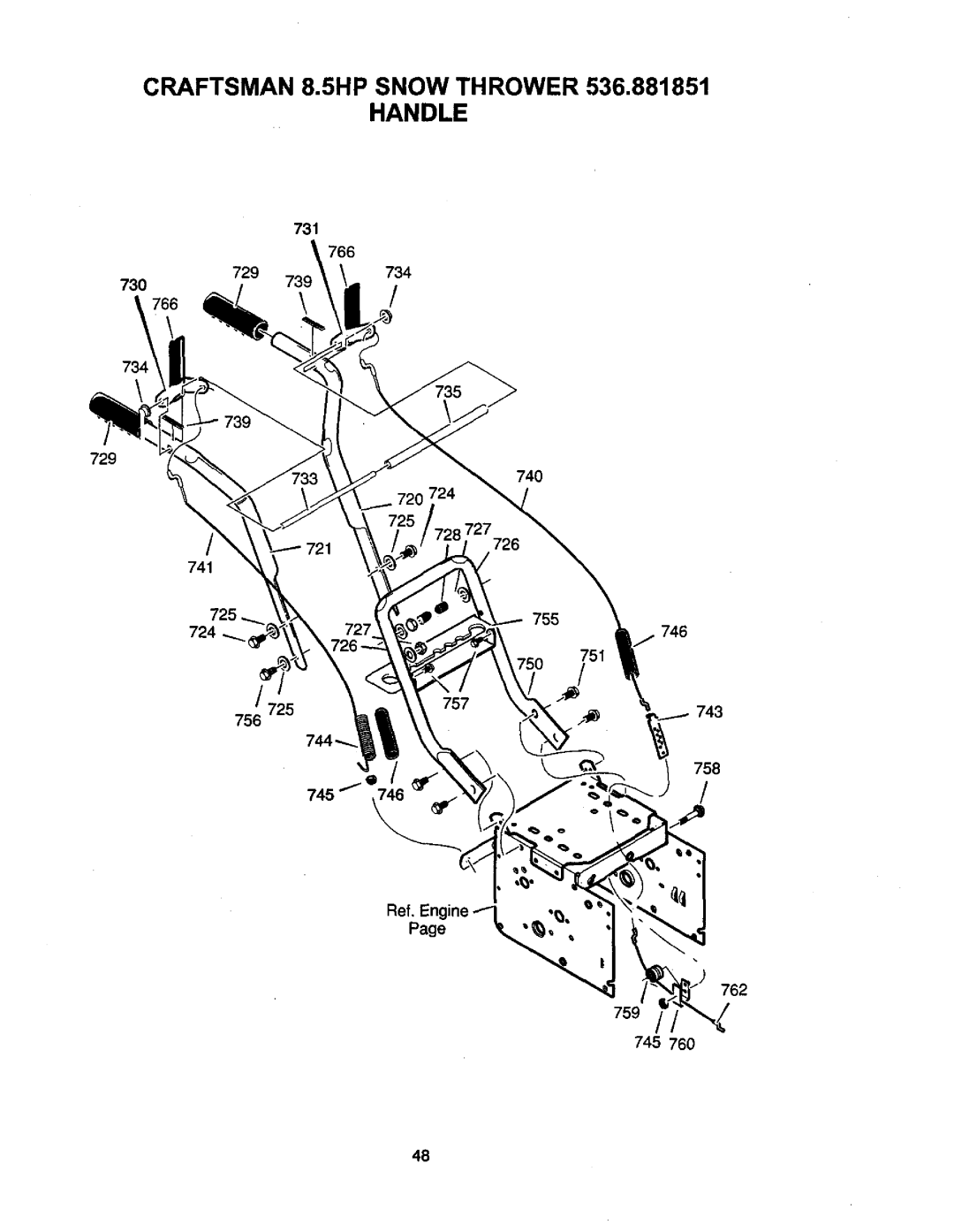 Craftsman 536881851 manual Craftsman 8.5HP Snow Thrower Handle 