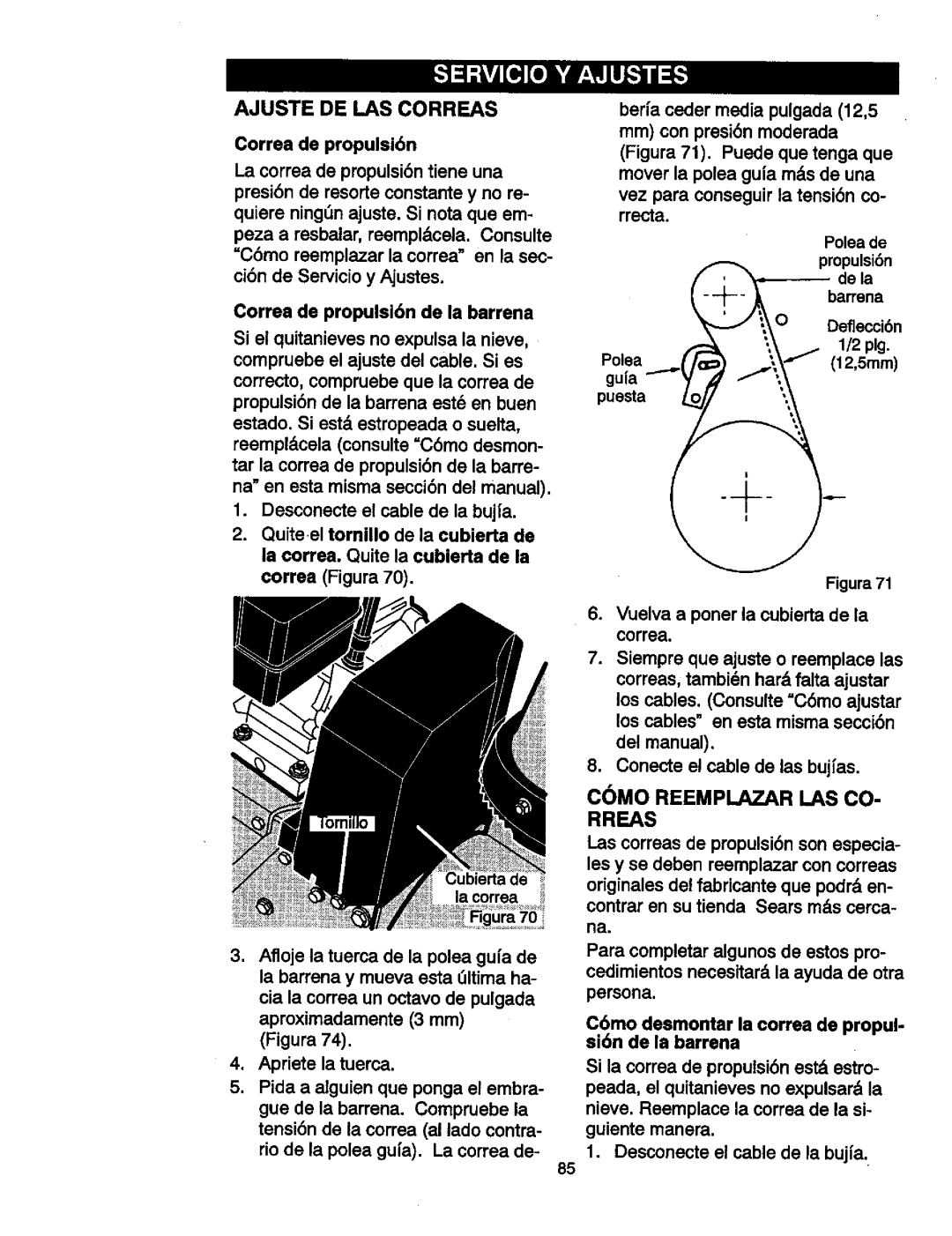 Craftsman 536881851 Ajuste DE LAS Correas, Vuelva a poner la cubierta de la correa, Persona, CMO Reemplazar I.AS CO- Rreas 