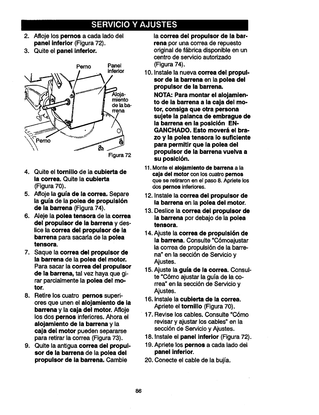 Craftsman 536881851 manual Afloje los pernos Cada lado del, Panel inferior Figura, Quite el panel inferior 