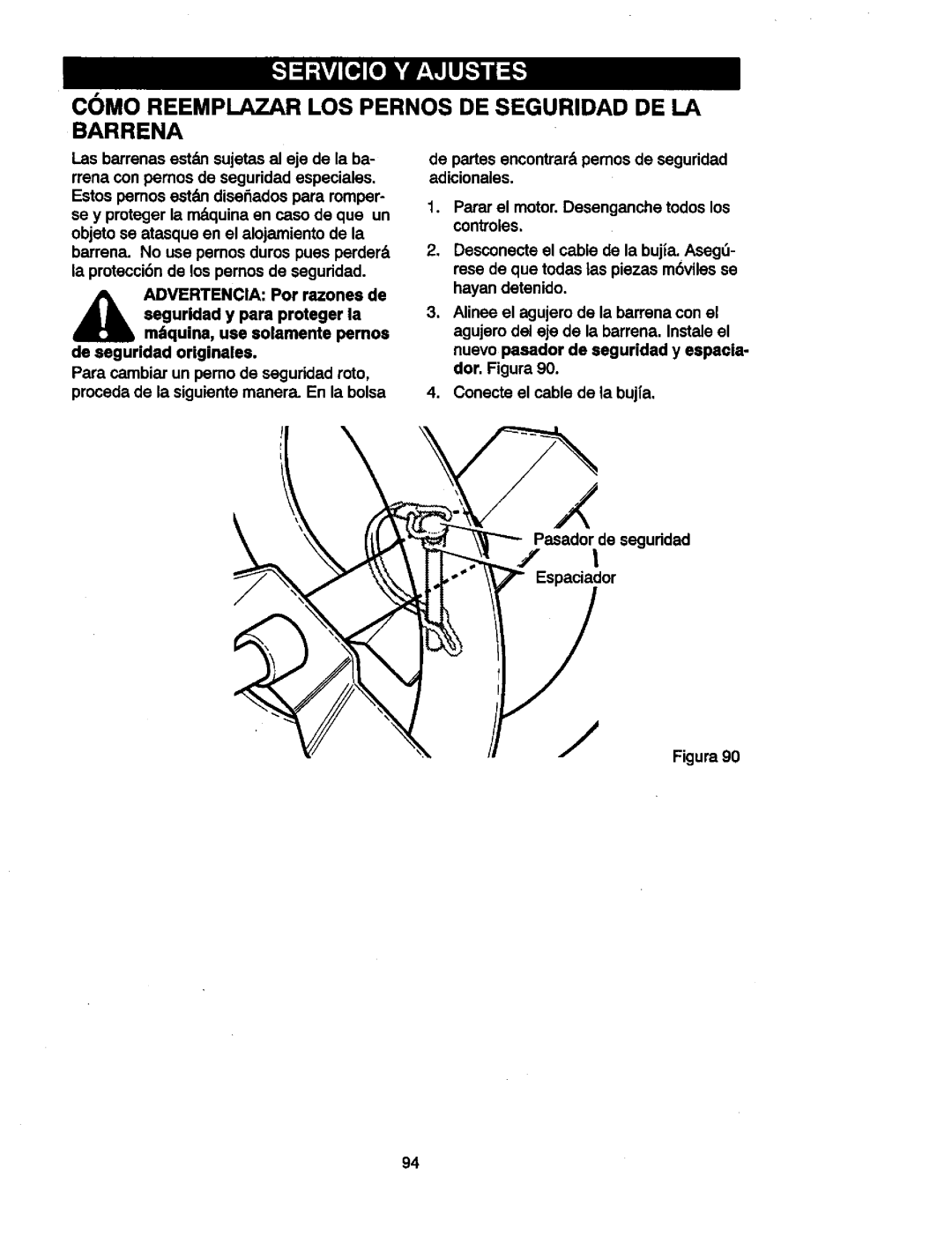 Craftsman 536881851 manual CMO Reemplazar LOS Pernos DE Seguridad DE LA Barrena 