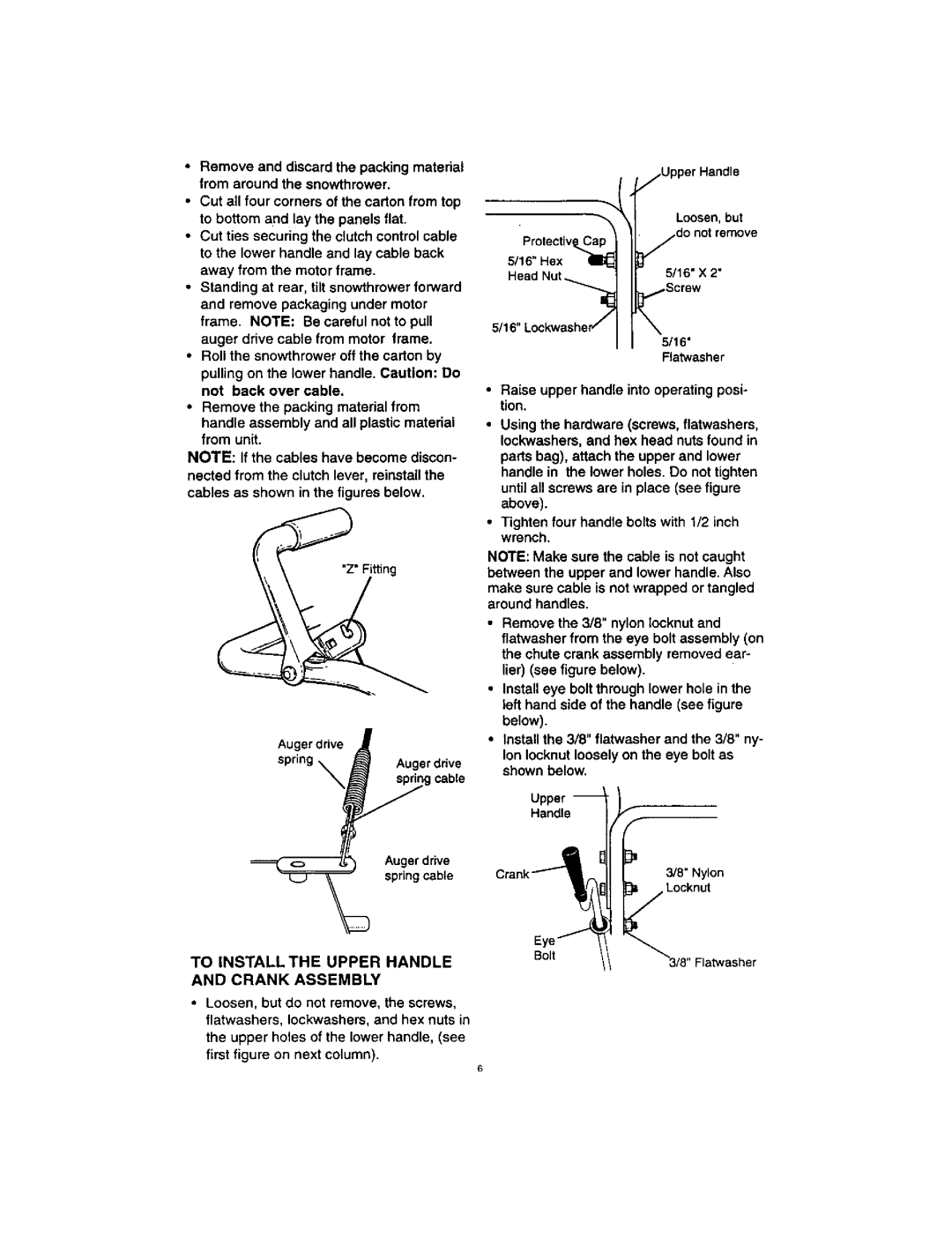 Craftsman 536,884,791 manual To Install the Upper Handle and Crank Assembly, Protective, Hex Head Nut 