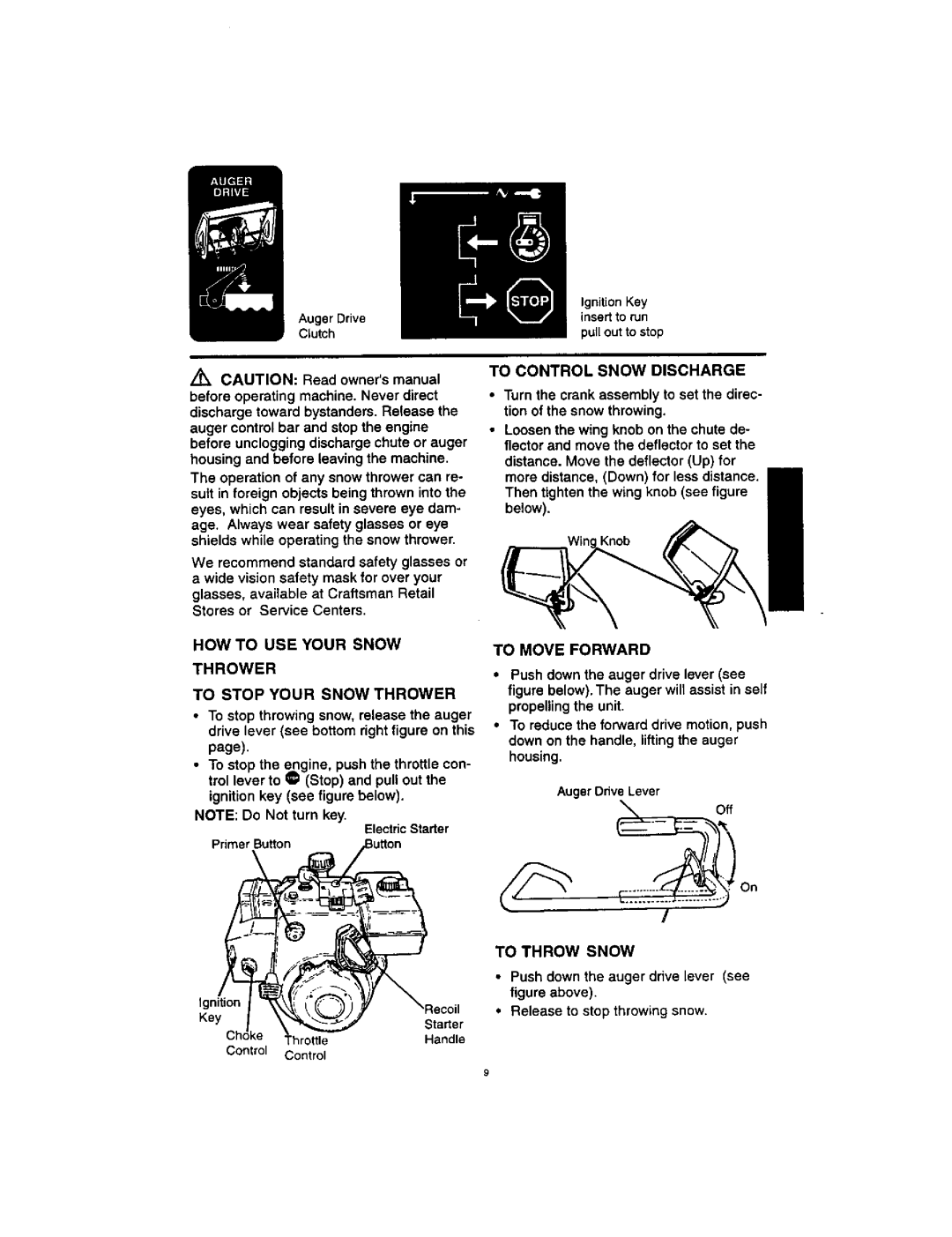 Craftsman 536,884,791 To Control Snow Discharge, HOW to USE Your Snow Thrower To Stop Your Snow Thrower, To Move Forward 