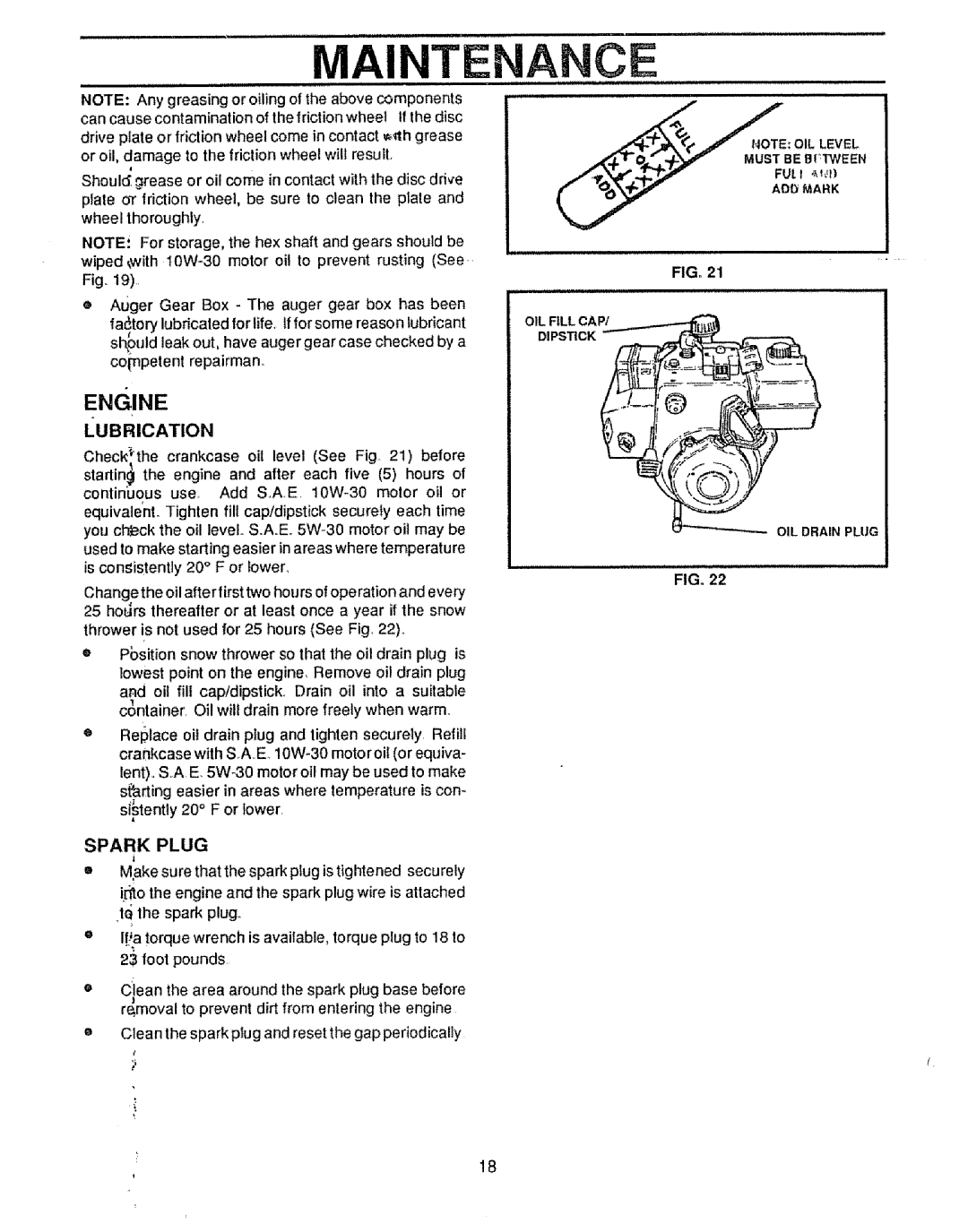 Craftsman 536.88502 owner manual Engine, Spark Plug, Dipstick 