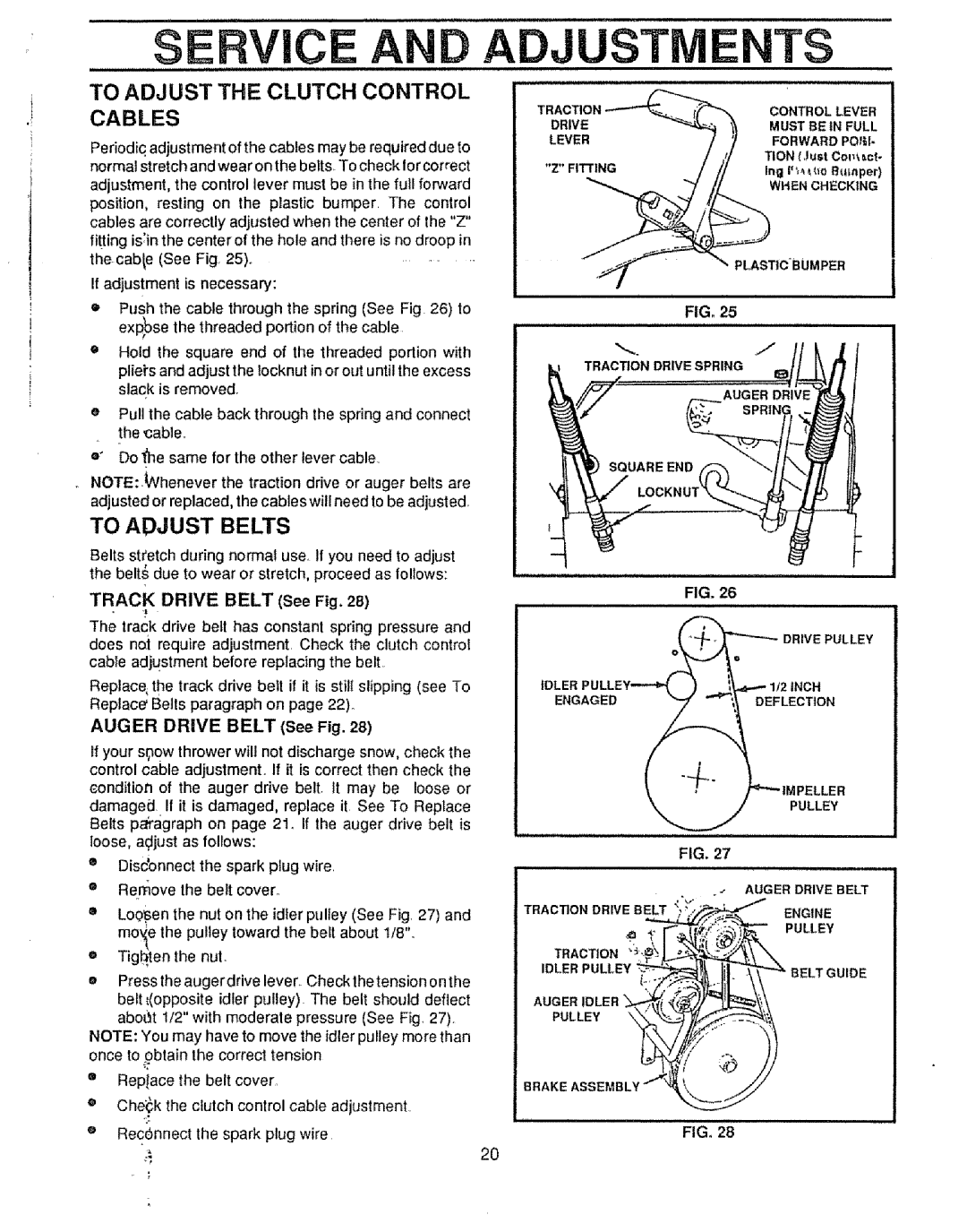 Craftsman 536.88502 owner manual Service AN, To Adjust Belts, Pulley, FIG28 