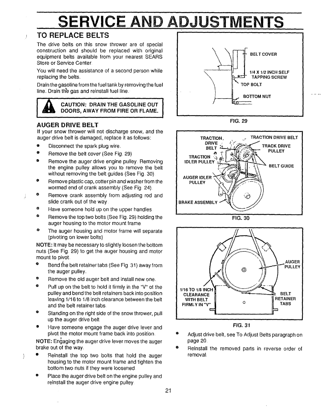 Craftsman 536.88502 owner manual To Replace Belts, Auger Drive Belt 