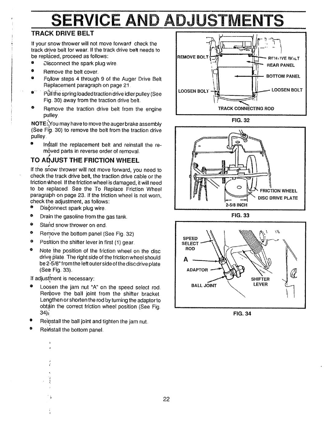 Craftsman 536.88502 owner manual Service, Adjust TS, Track Drive Belt, To Aejust the Friction Wheel 