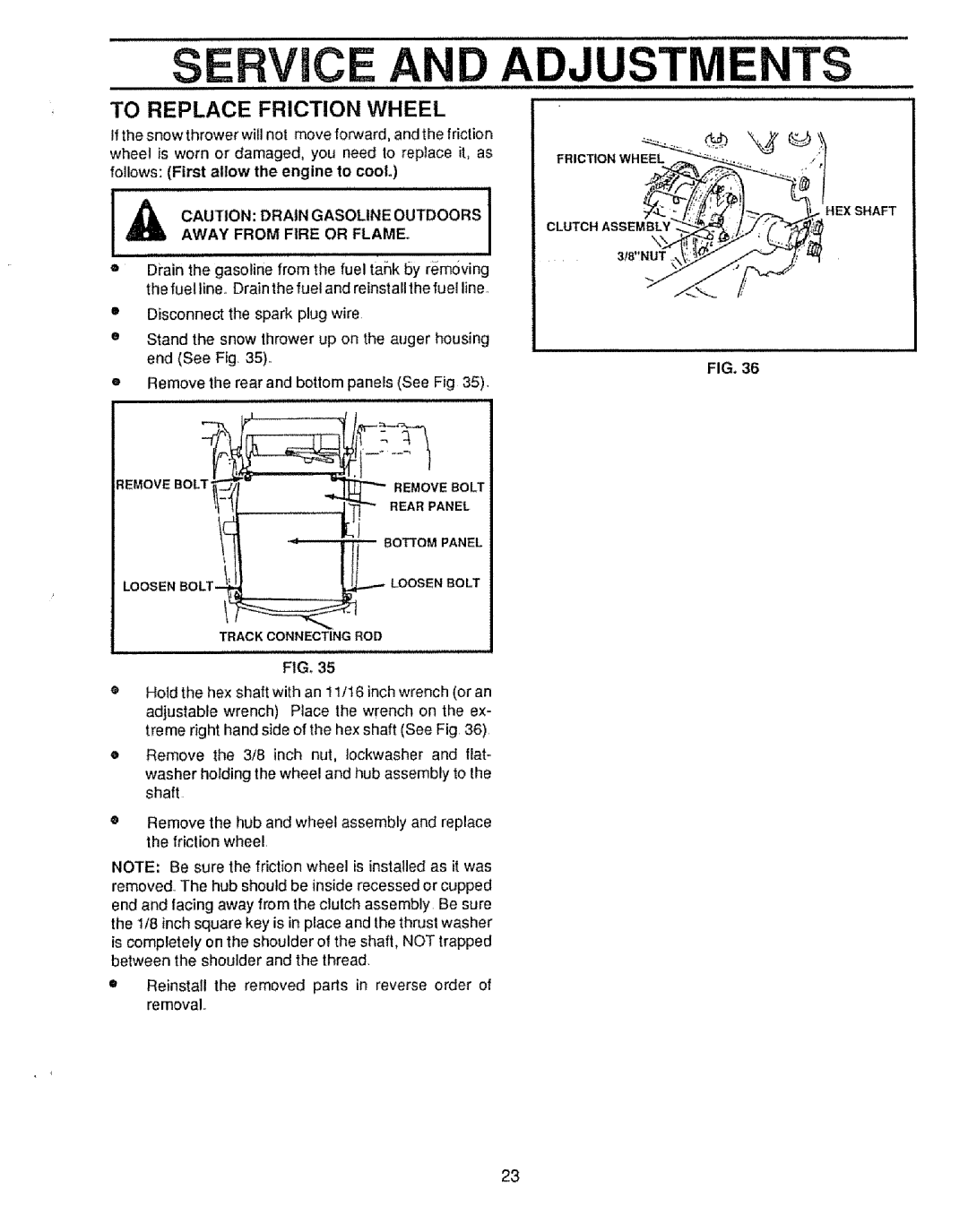 Craftsman 536.88502 owner manual Service and Adjustments, To Replace Friction Wheel 