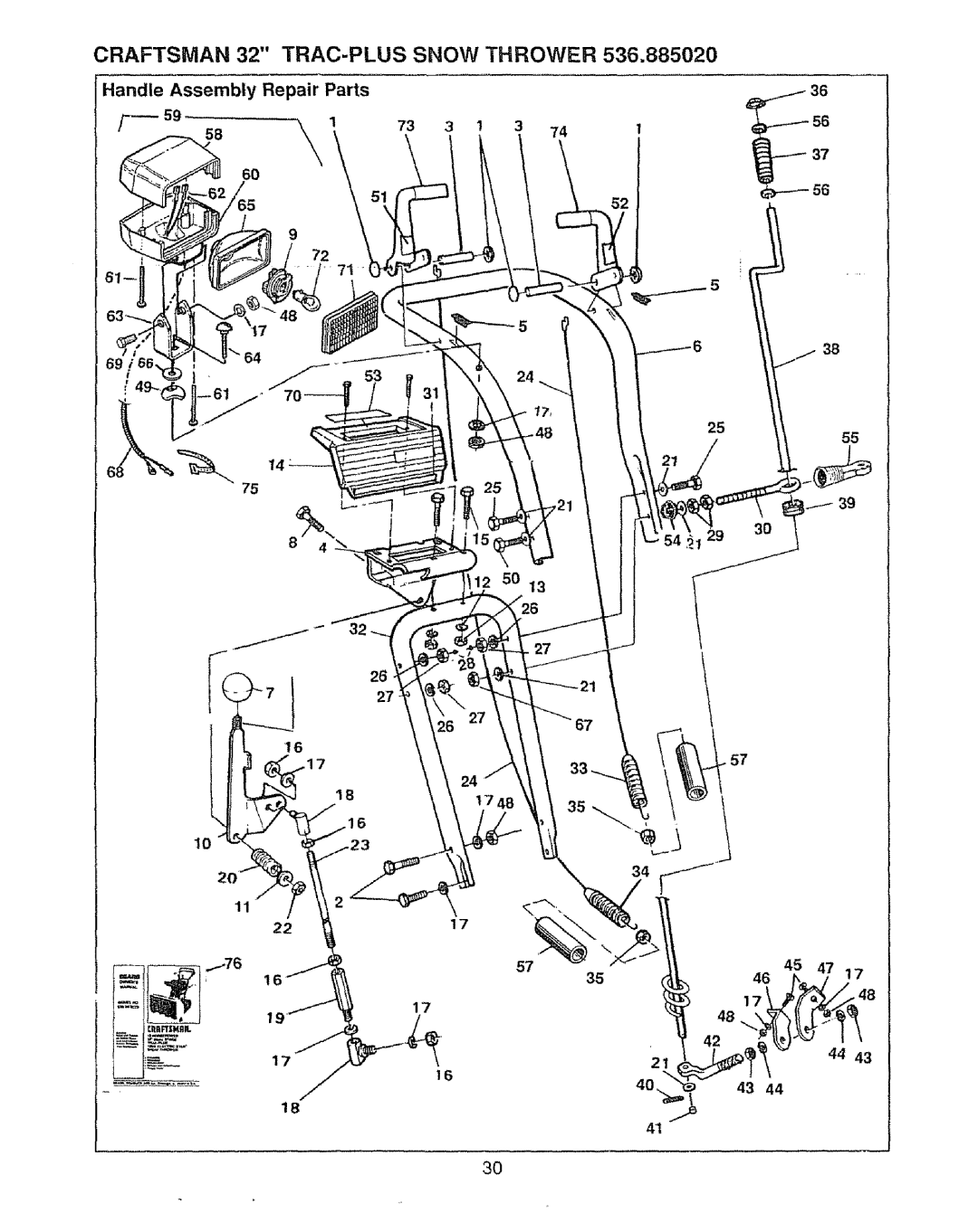 Craftsman 536.88502 owner manual Craftsman 32 TRAC-PLUS Snow Thrower, 73 3 1 3 