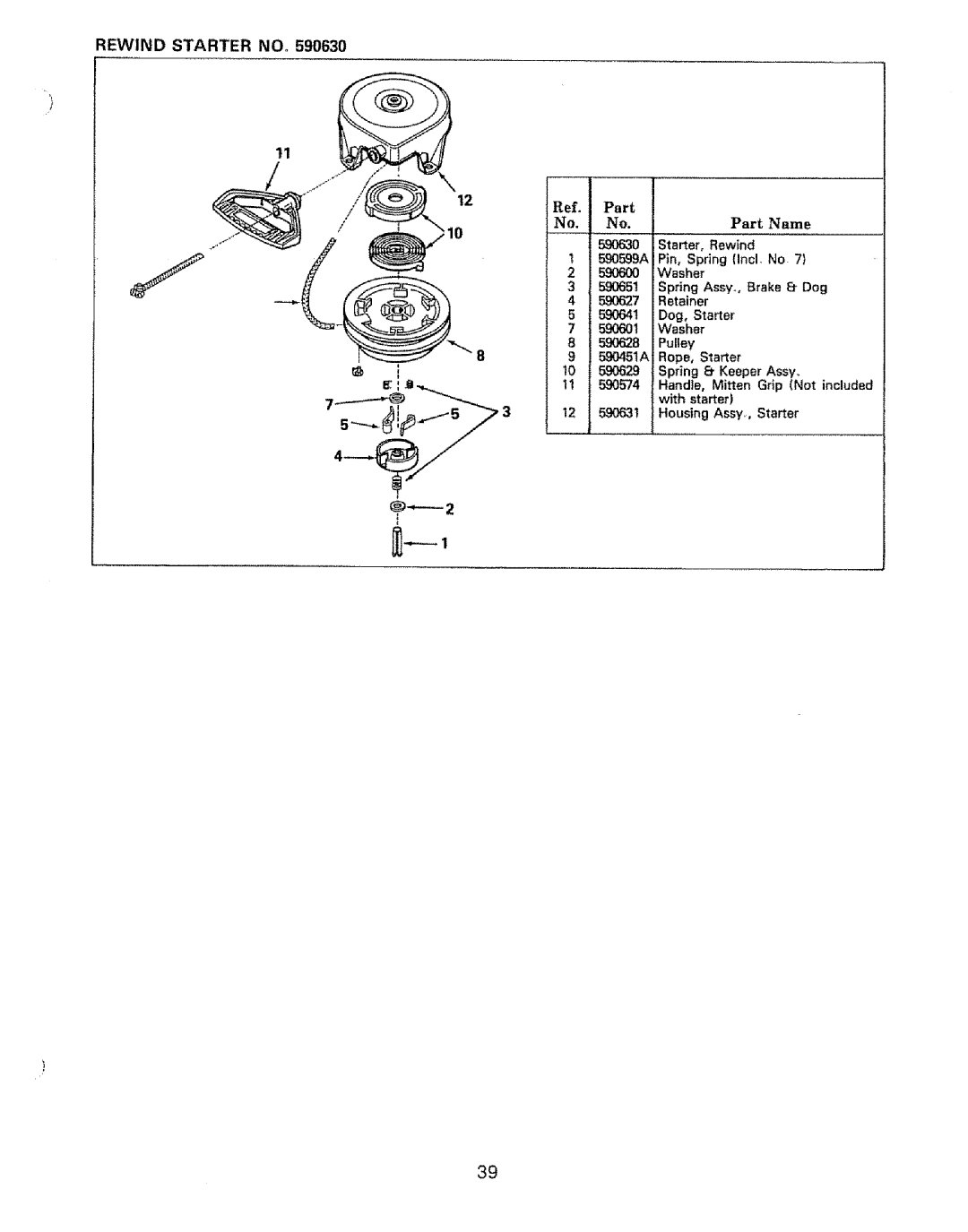 Craftsman 536.88502 owner manual Rewind Starter NOo, 59O628 