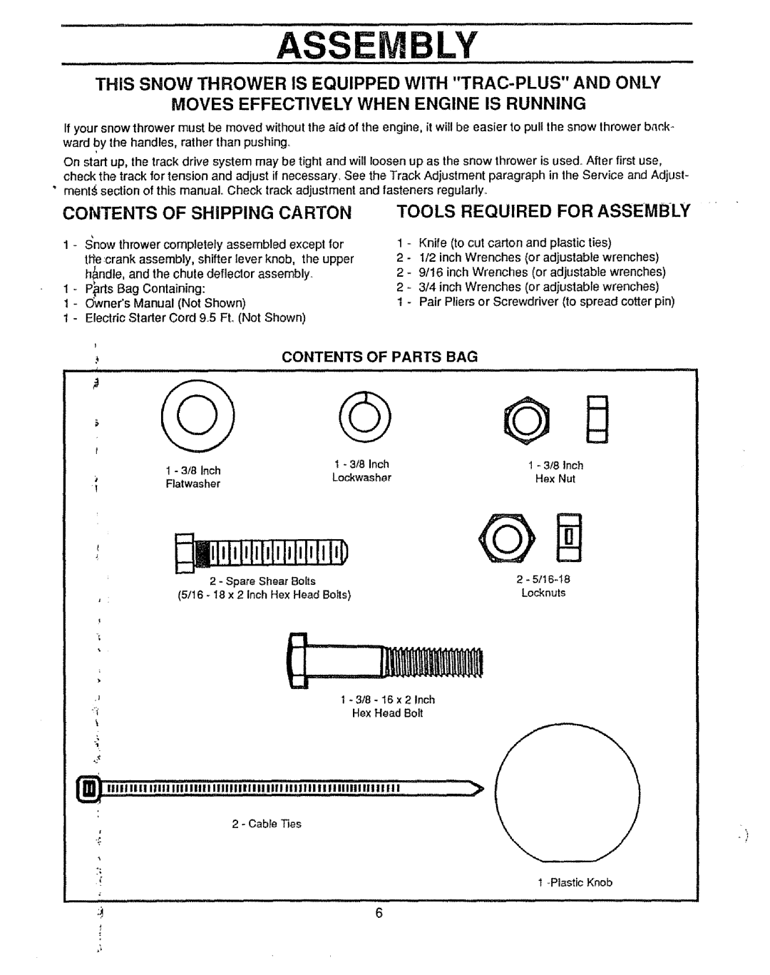 Craftsman 536.88502 owner manual L,lal l lJl l,l!i, Contents of Shipping Carton Tools Required for Assembly 