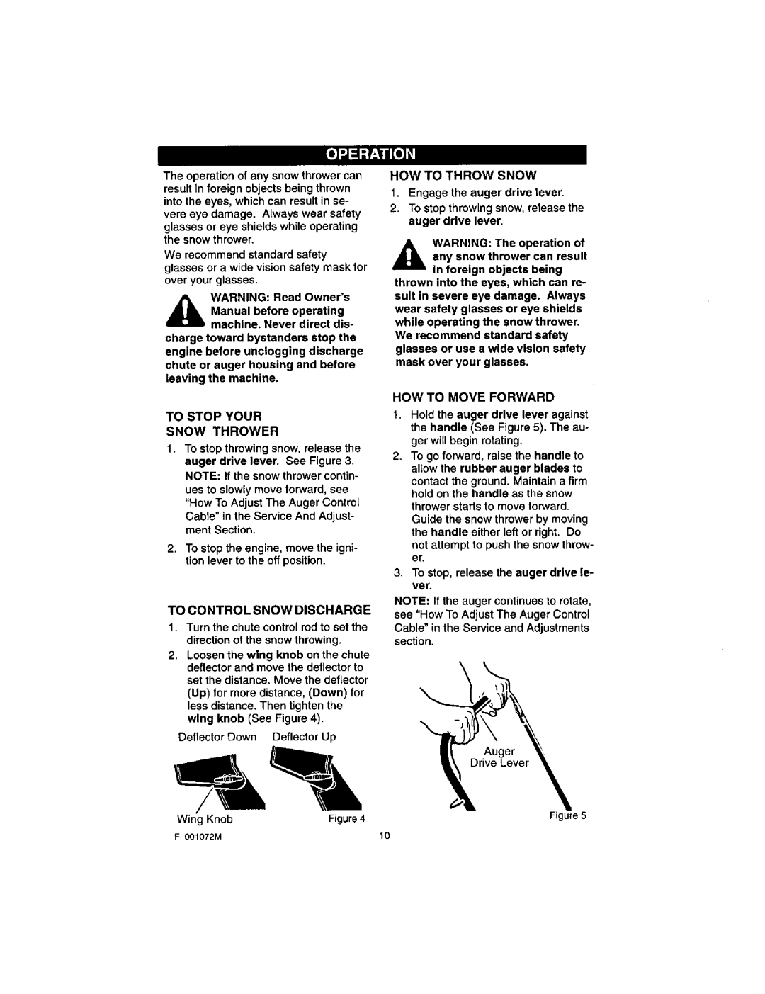 Craftsman 536.8852 To Stop Your Snow Thrower, HOW to Move Forward, HOW to Throw Snow, To Control Snow Discharge 