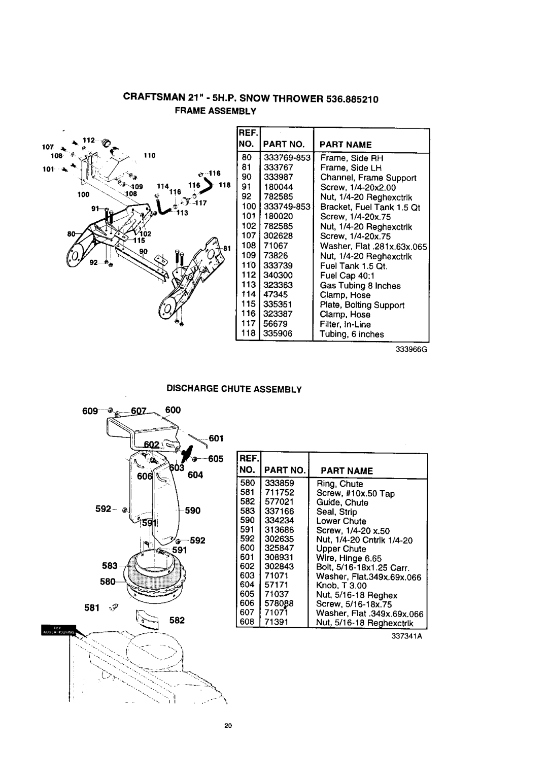 Craftsman 536.88521 operating instructions Frame Assembly, Discharge Chute Assembly 