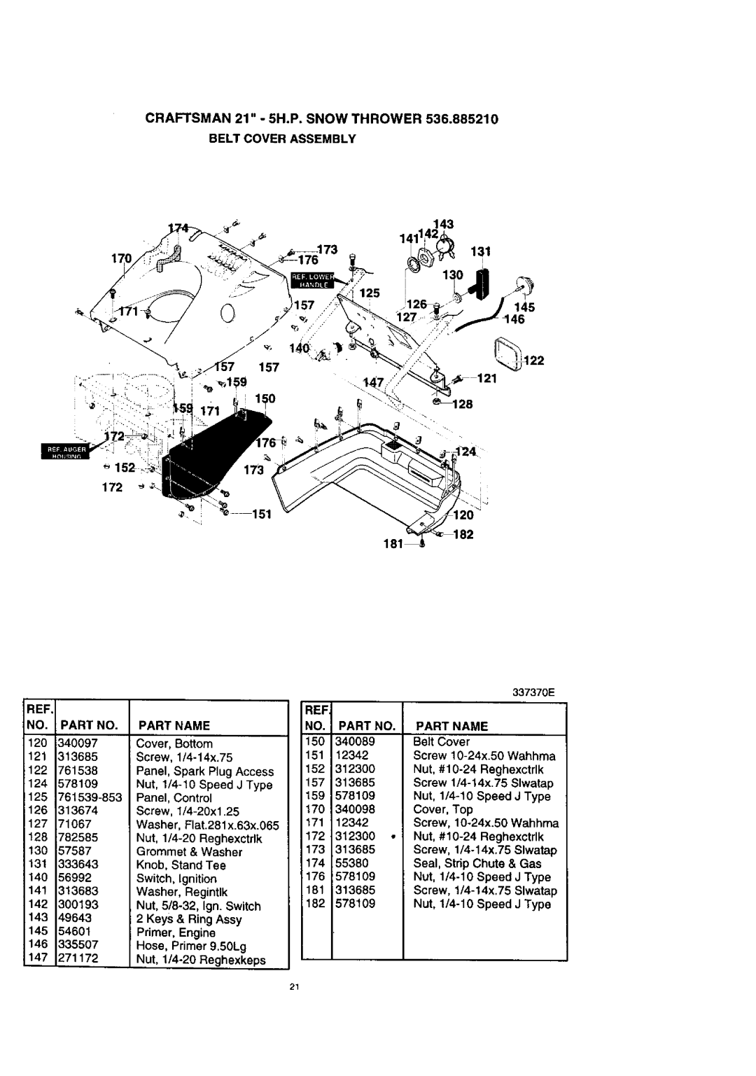 Craftsman 536.88521 operating instructions Belt Cover Assembly 