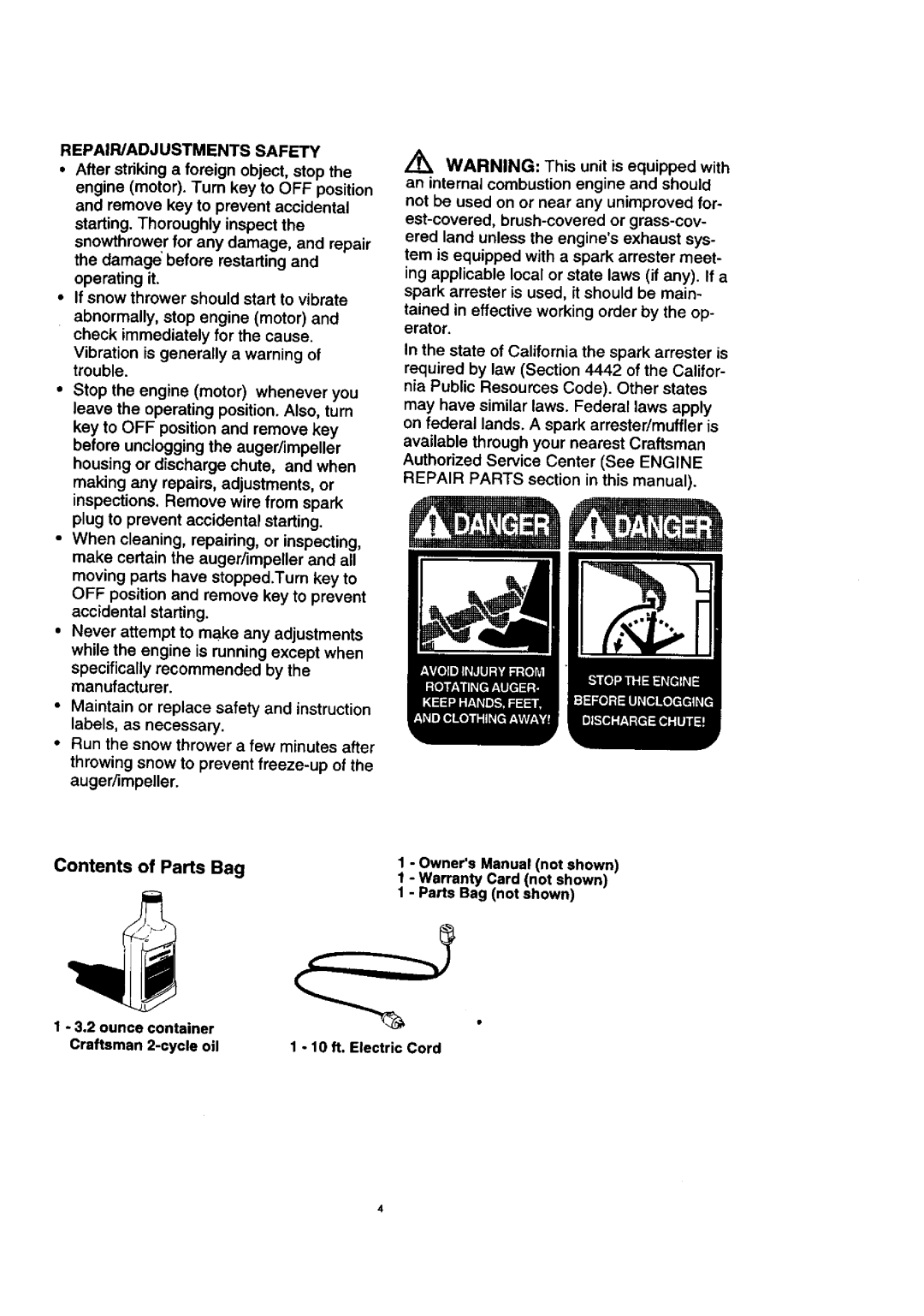 Craftsman 536.88521 operating instructions Repair/Adjustmentssafety 