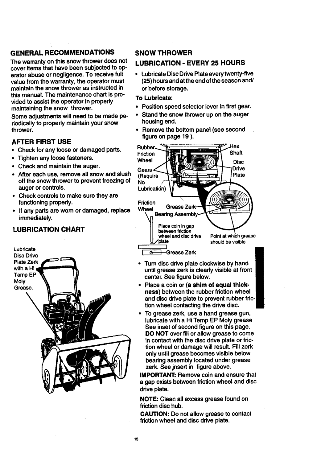 Craftsman 536.88614 manual Lubrication Chart, Generalrecommendationssnow Thrower 