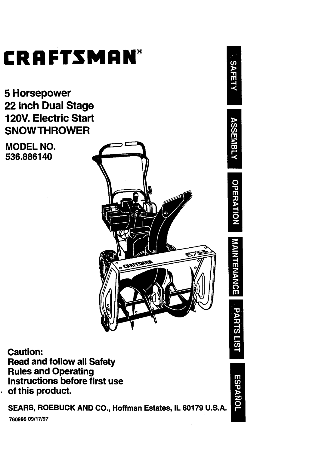 Craftsman 536.88614 manual Crrftsmrw 